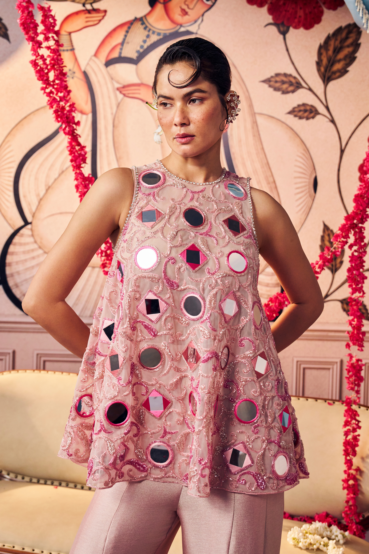 Pink Mirror Sharara Set