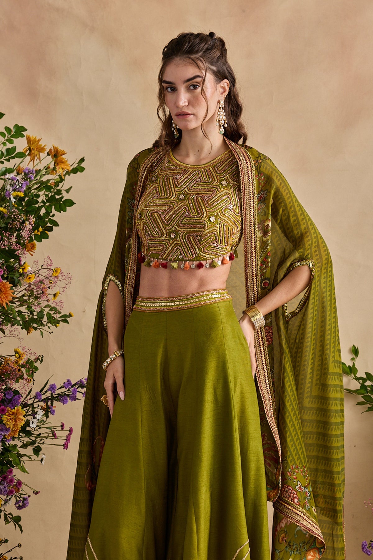 Raiba Green Cape Set
