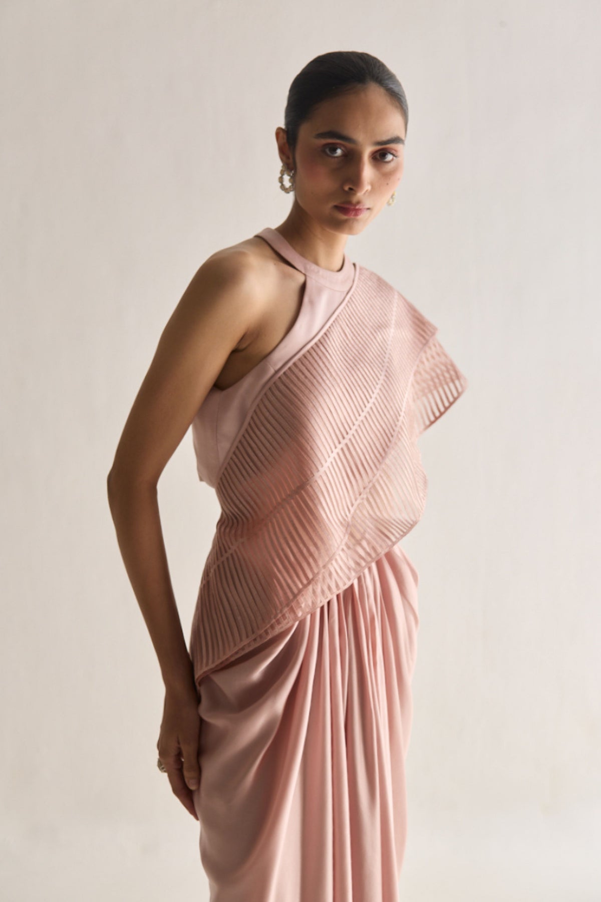 Layered Rose Gold Wave Pre-Stitched Saree