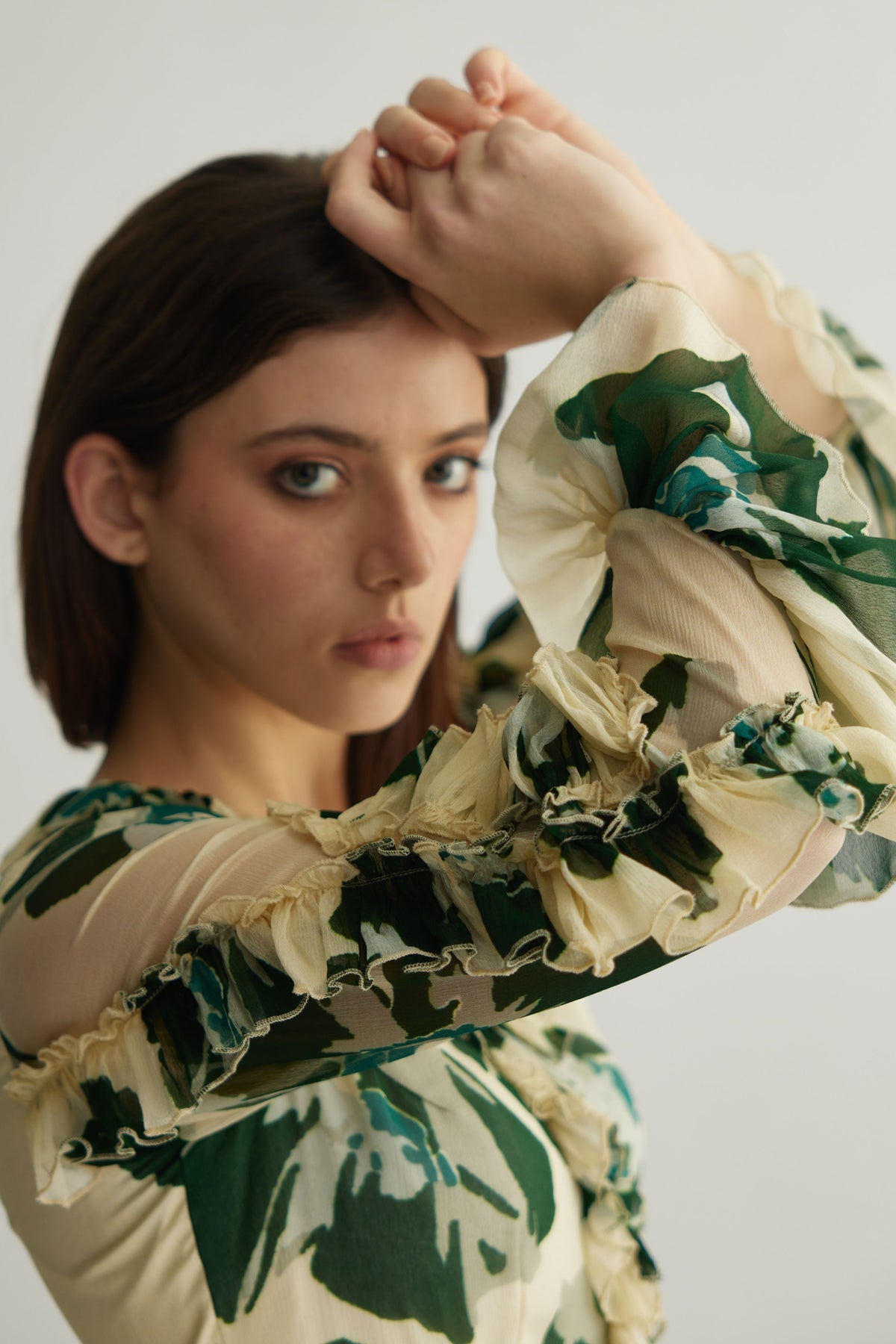 Green Floral Frill Dress