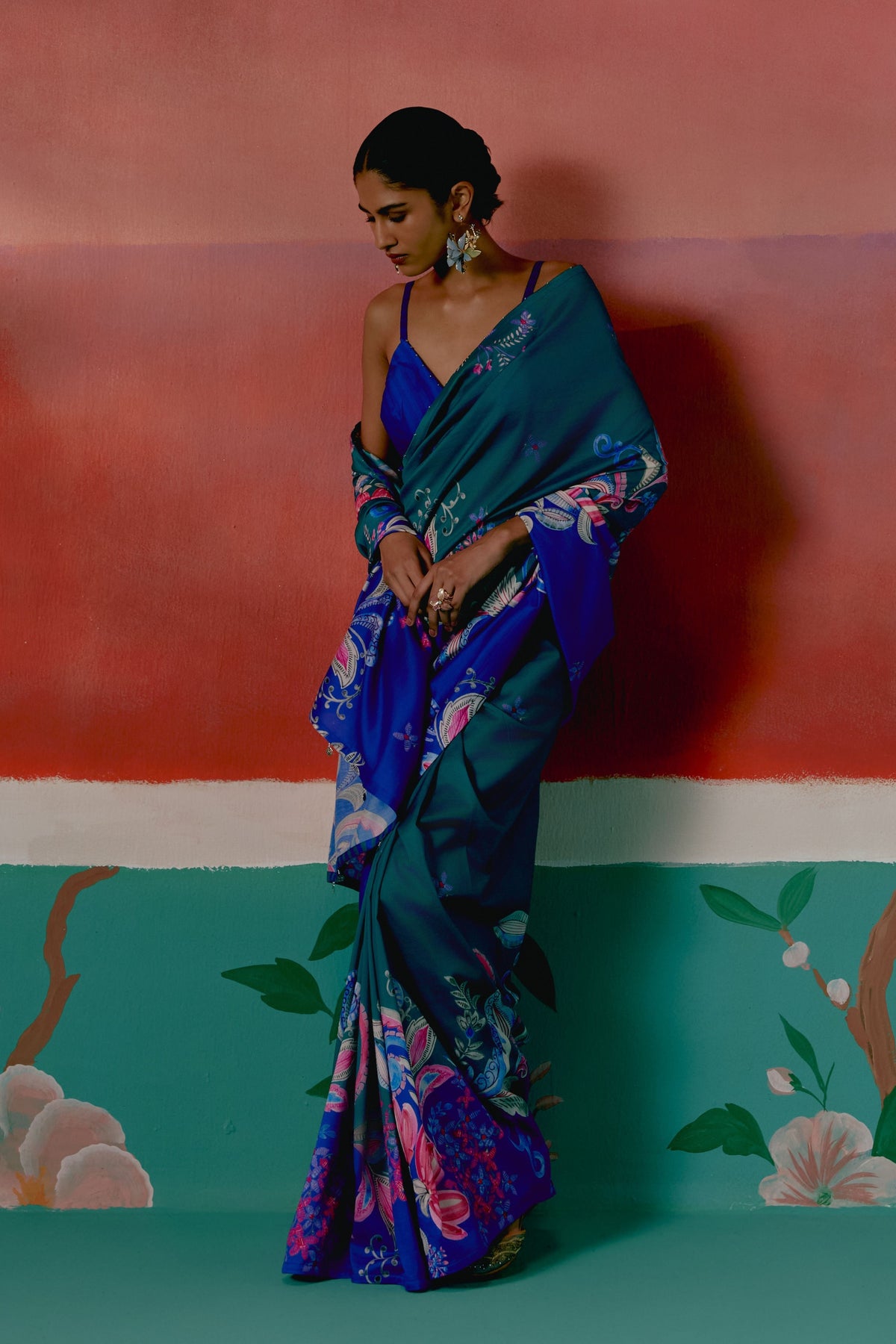 Teal and Blue Paisley Saree