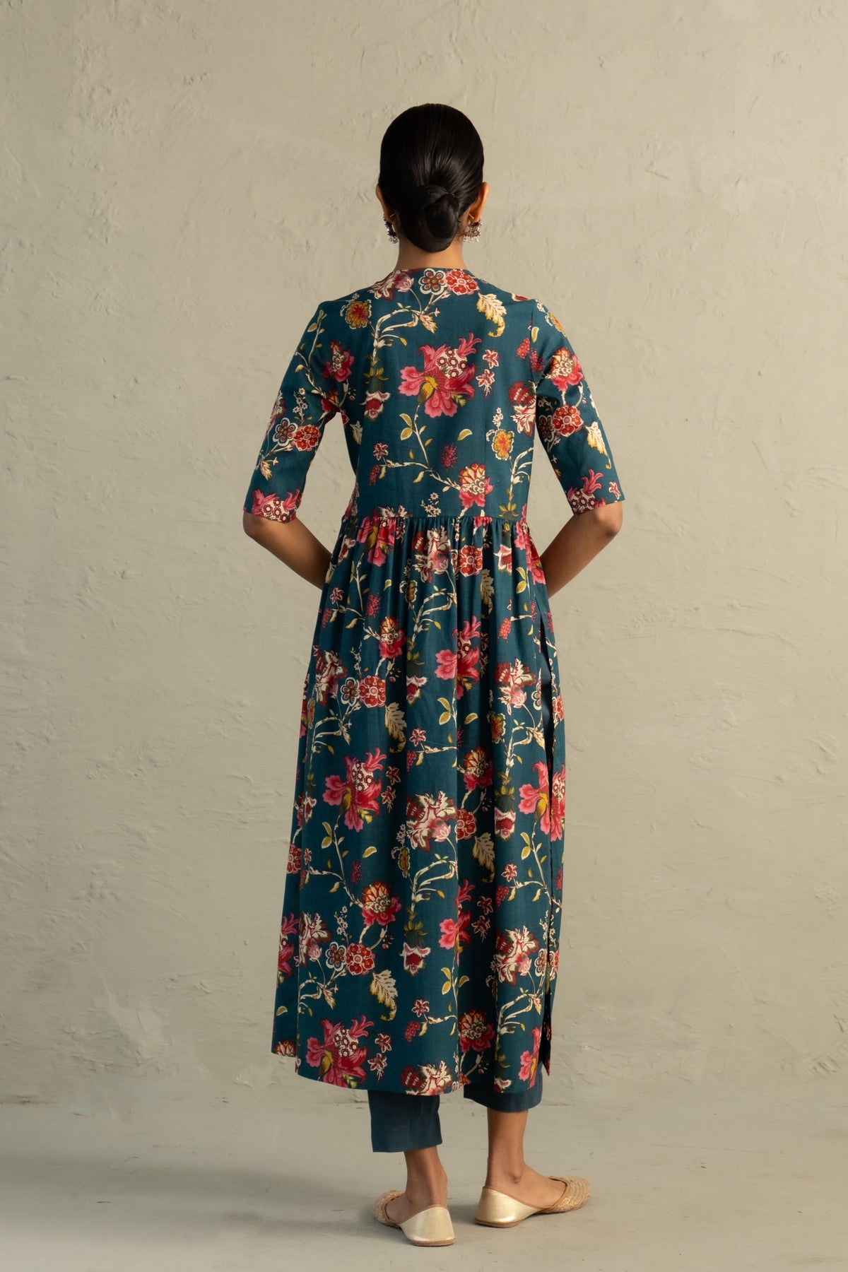 Teal Angrakha Straight Kurta Set