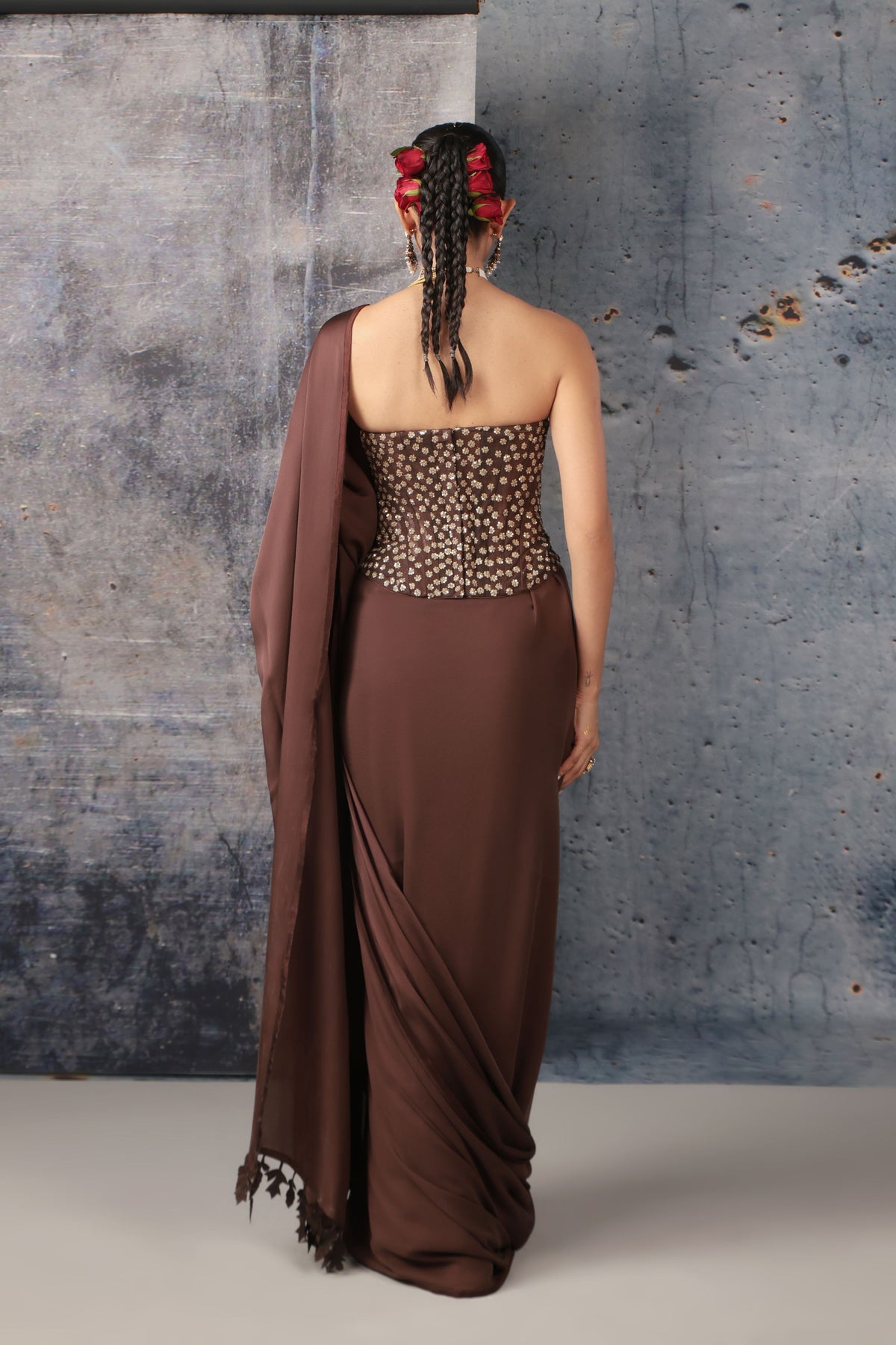 Brown Corset Saree Set