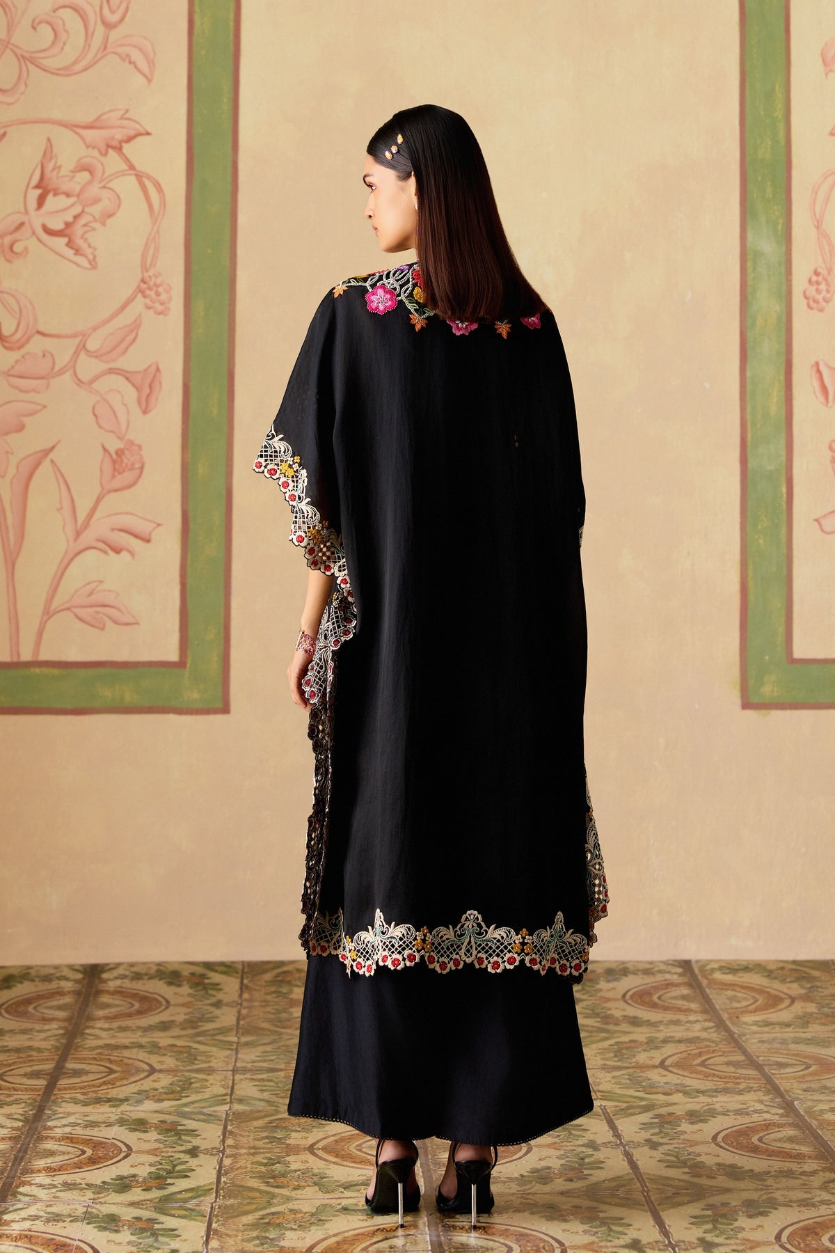 Black Sheer Applique Pants