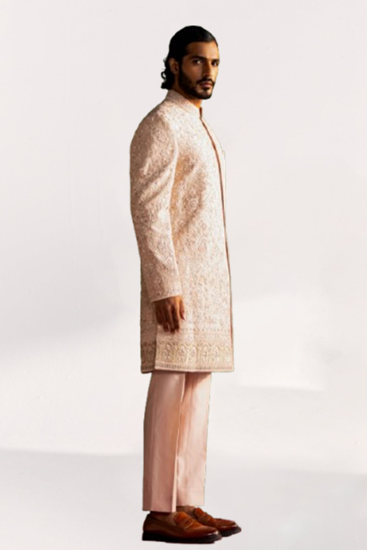 Lakshay Peach Achkan Set