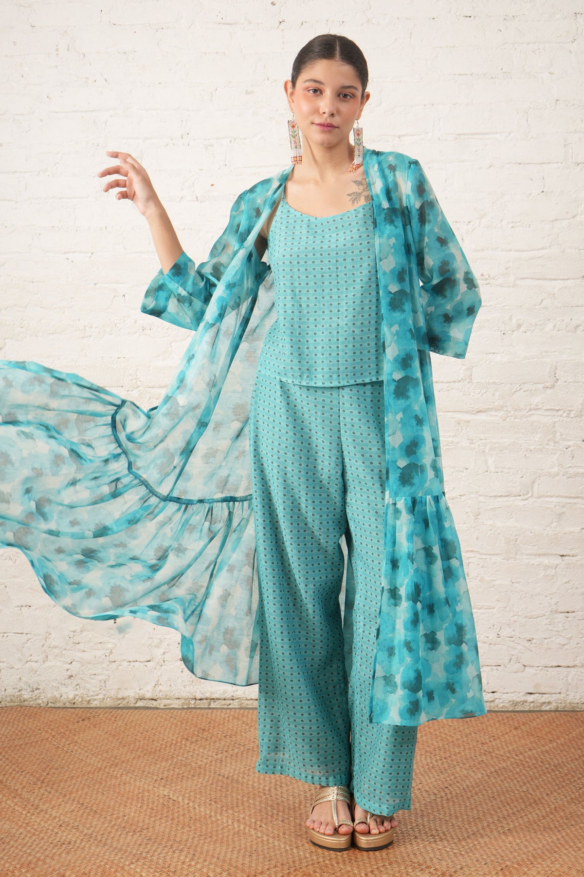 Aqua Printed Jacket Set