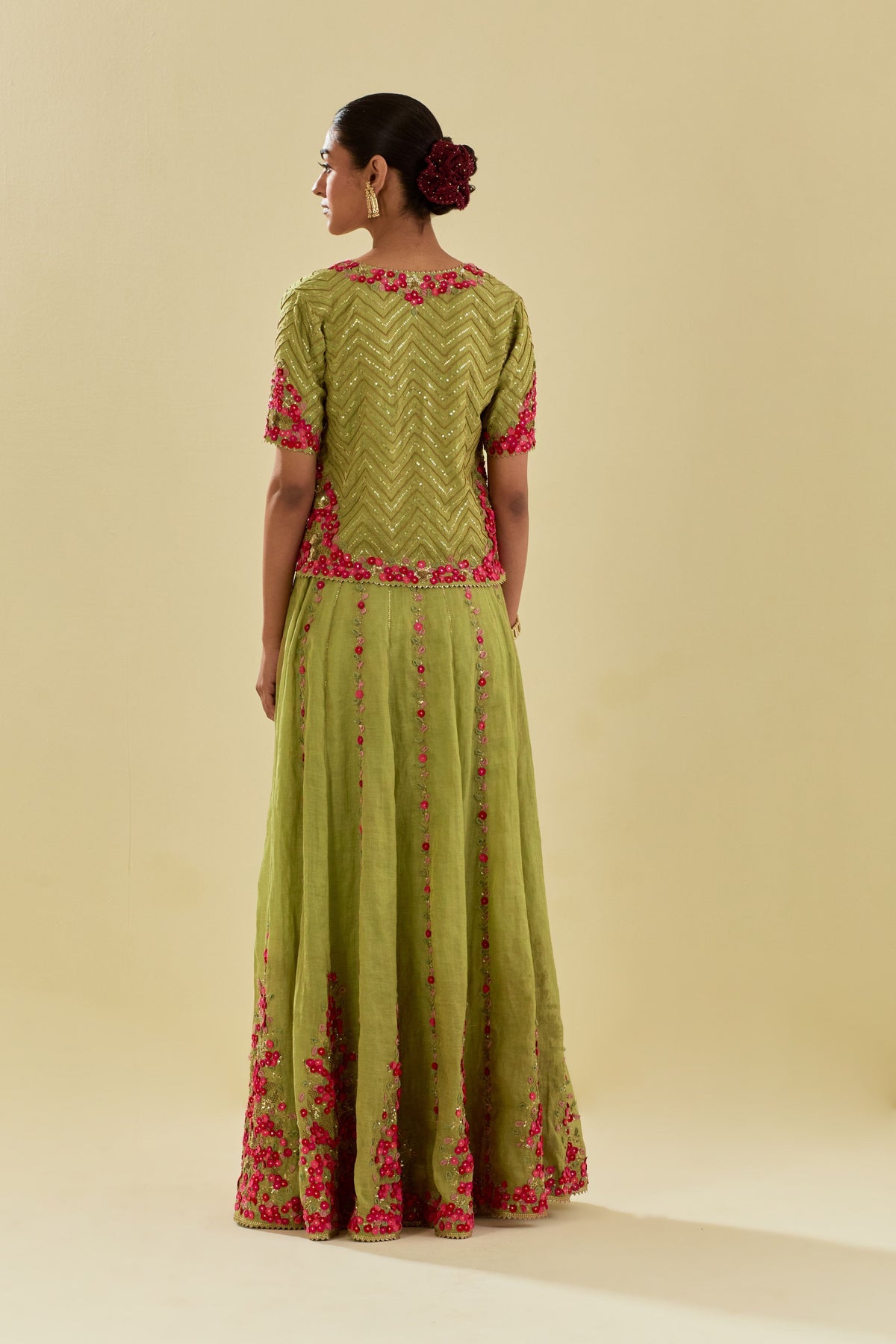 Green Embroidered Lehenga Set