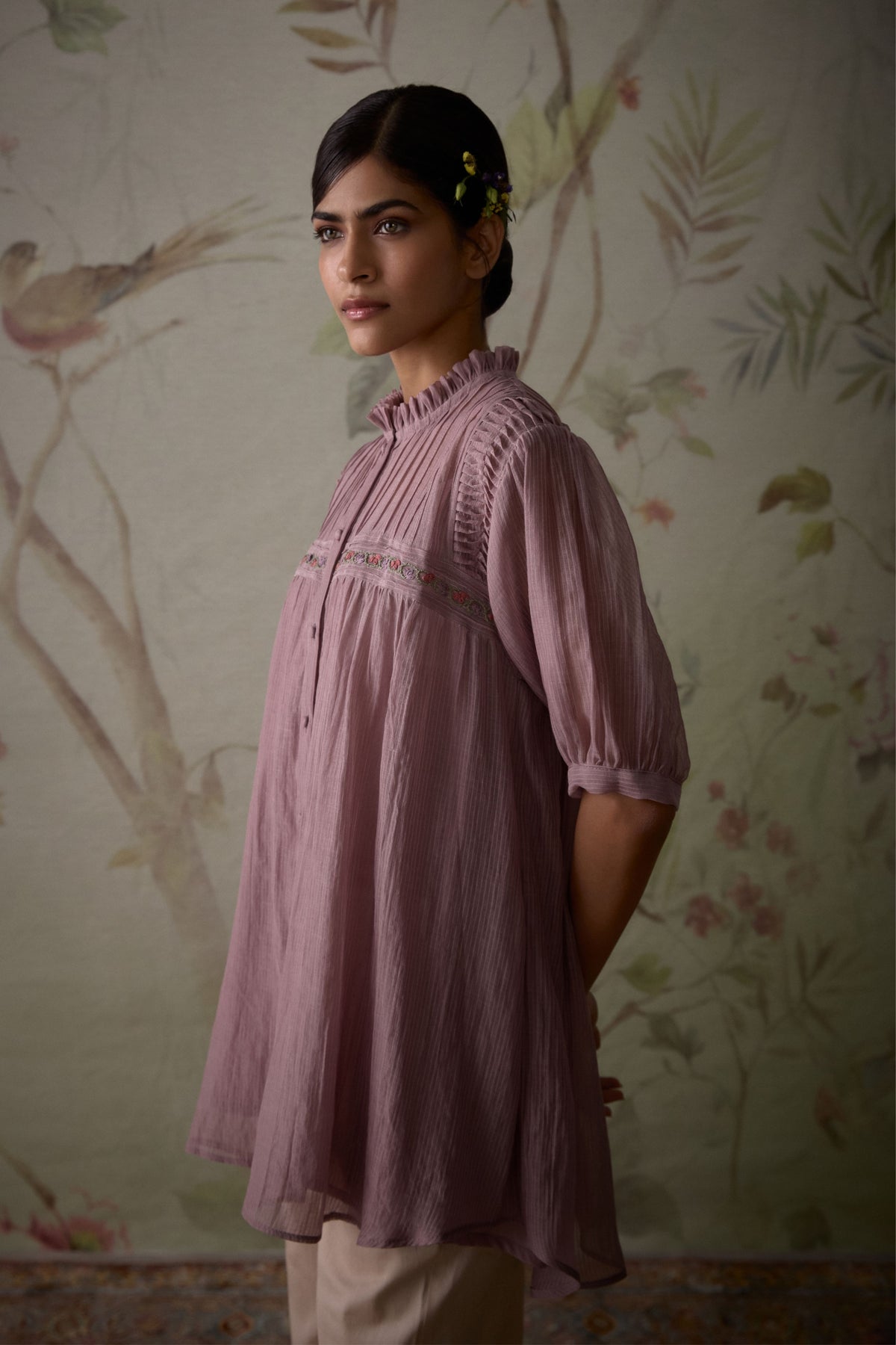 Mauve Pintuck Short Tunic Set