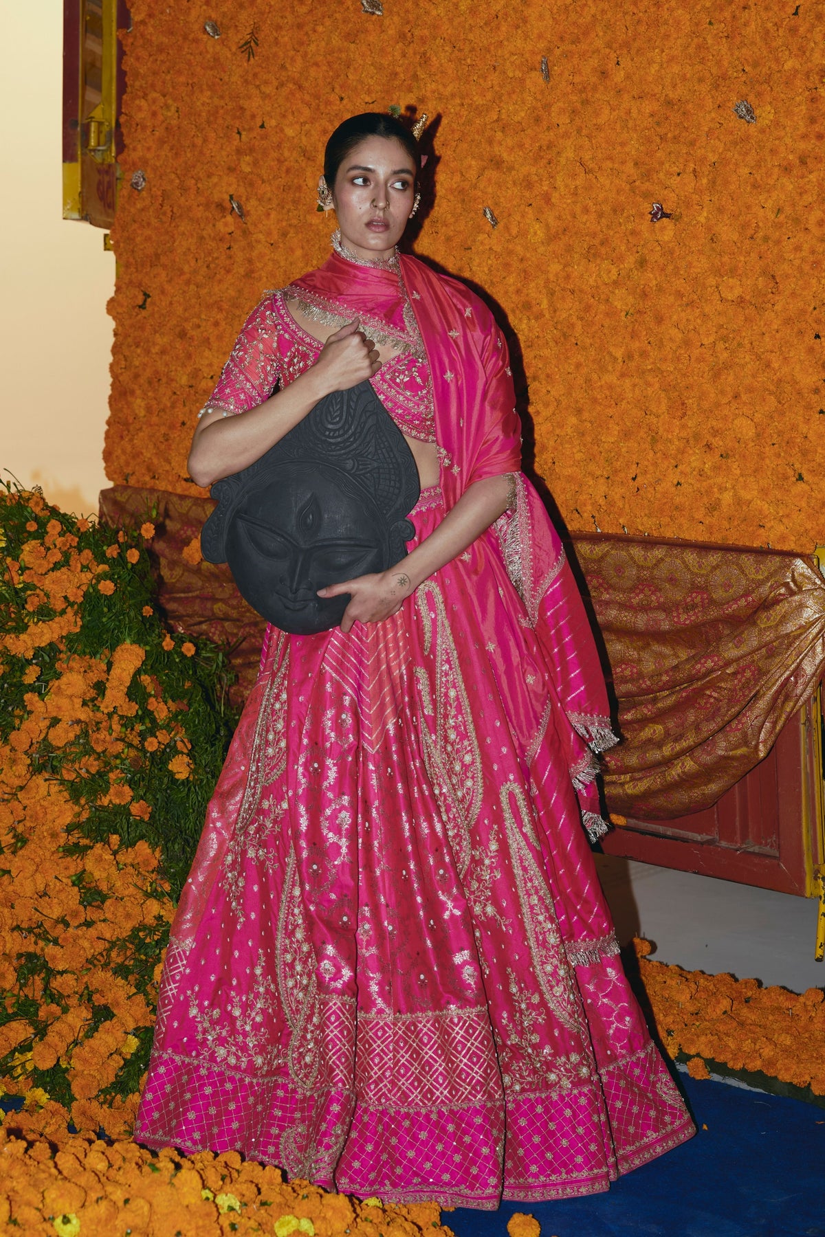 Abstract Silk Banarsi Lehenga Set