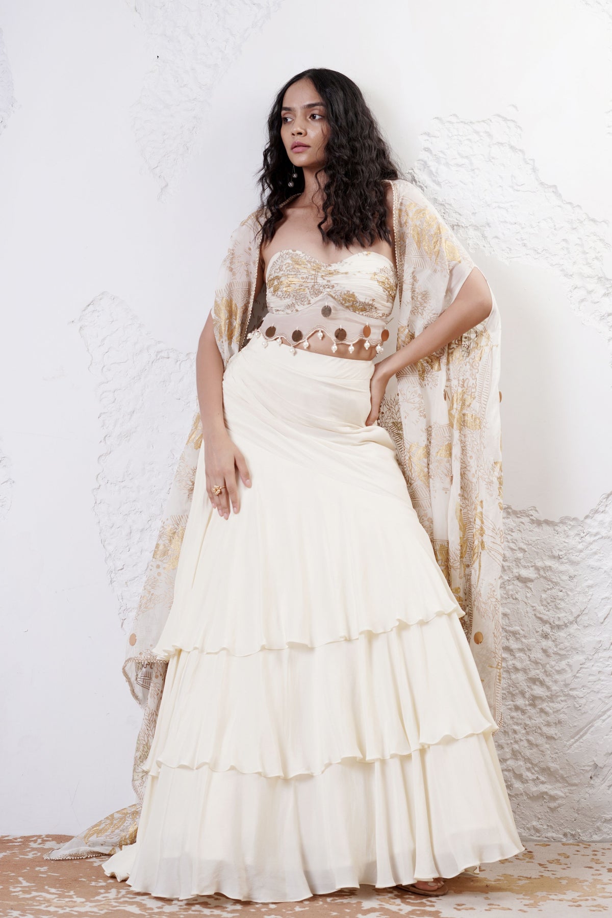 Ivory Layered Lehenga Set