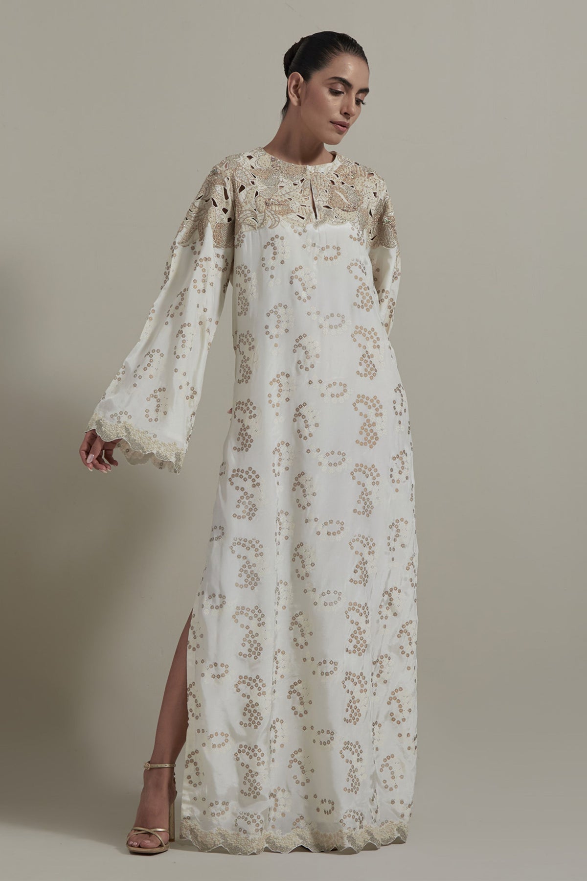 Ivory Cutwork Yoke Kaftan