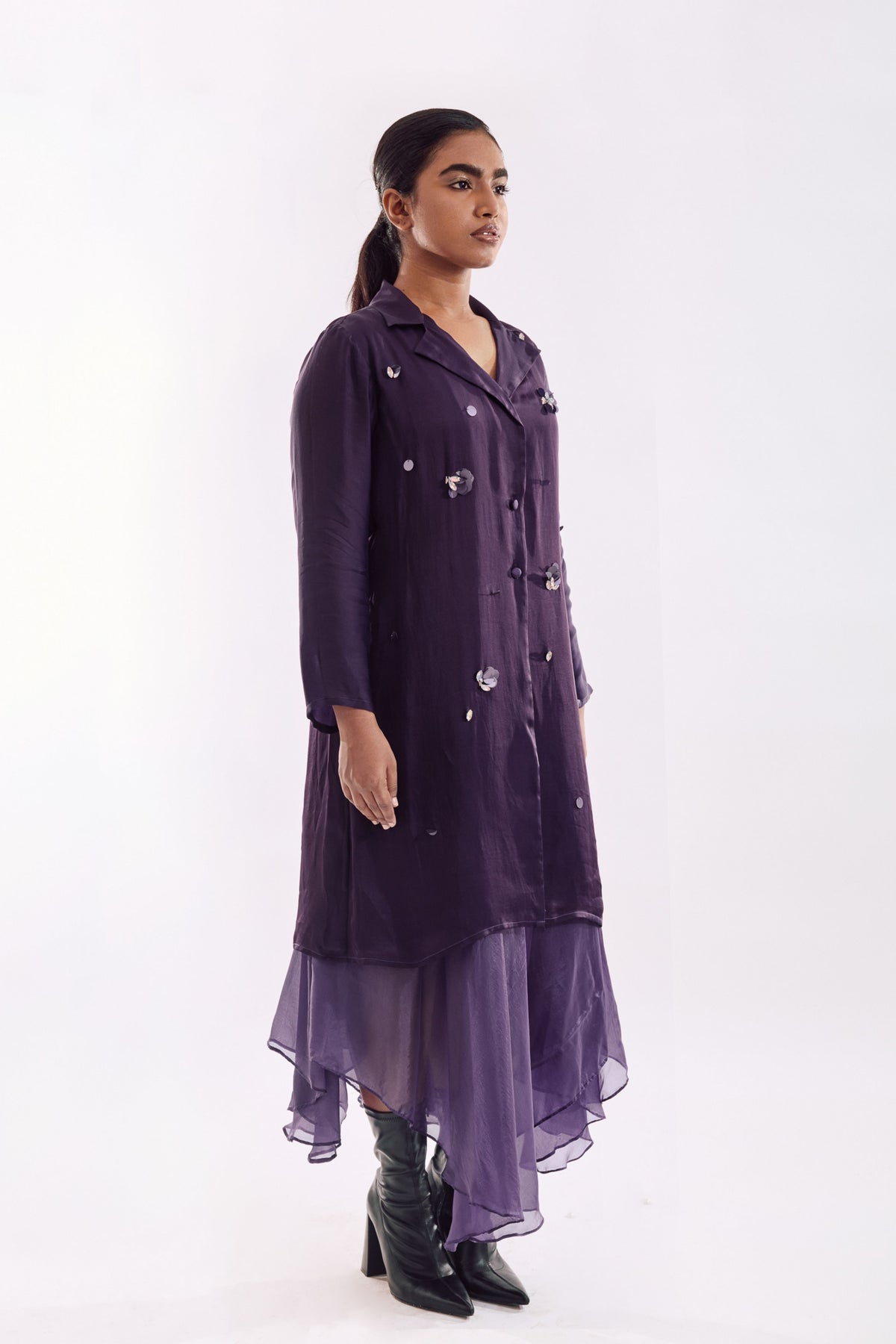 Purple Organza Jacket  Dress Set
