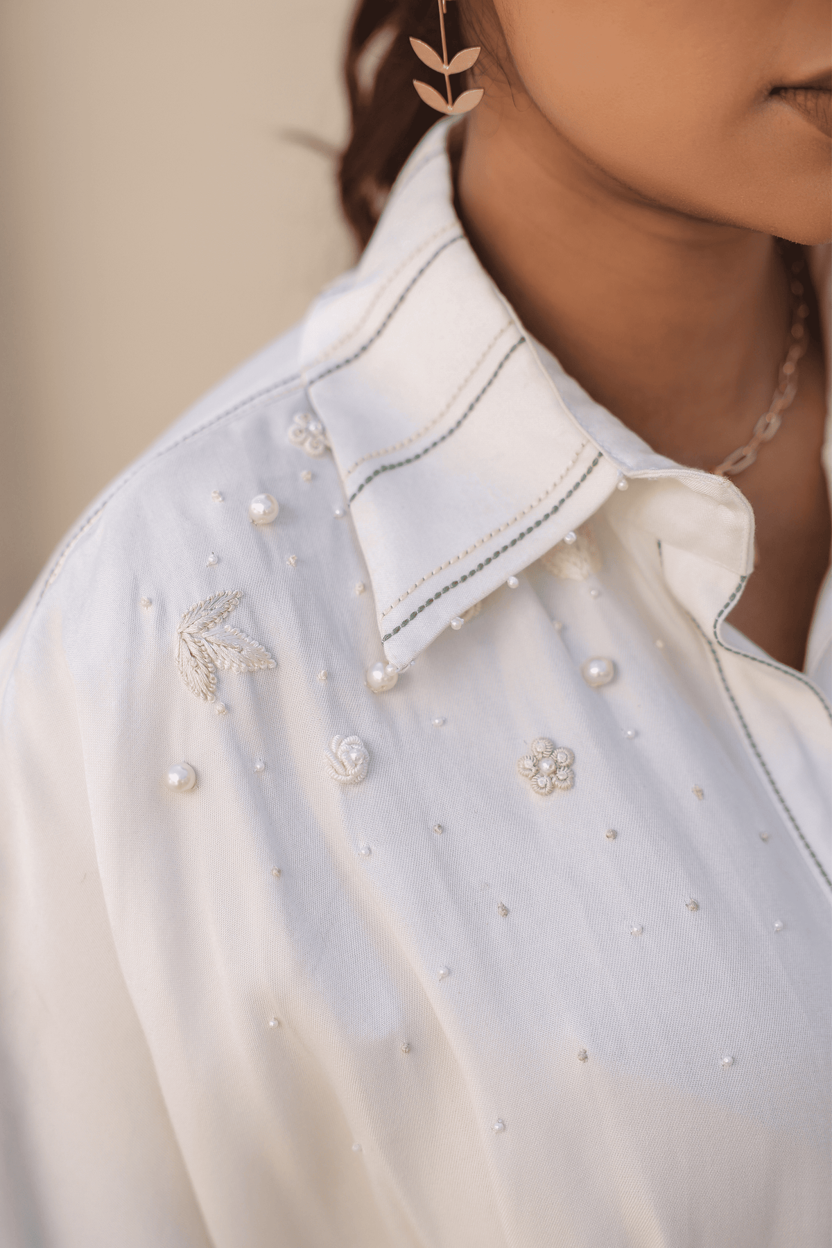 Azure Pearl Kaftan Dress in White