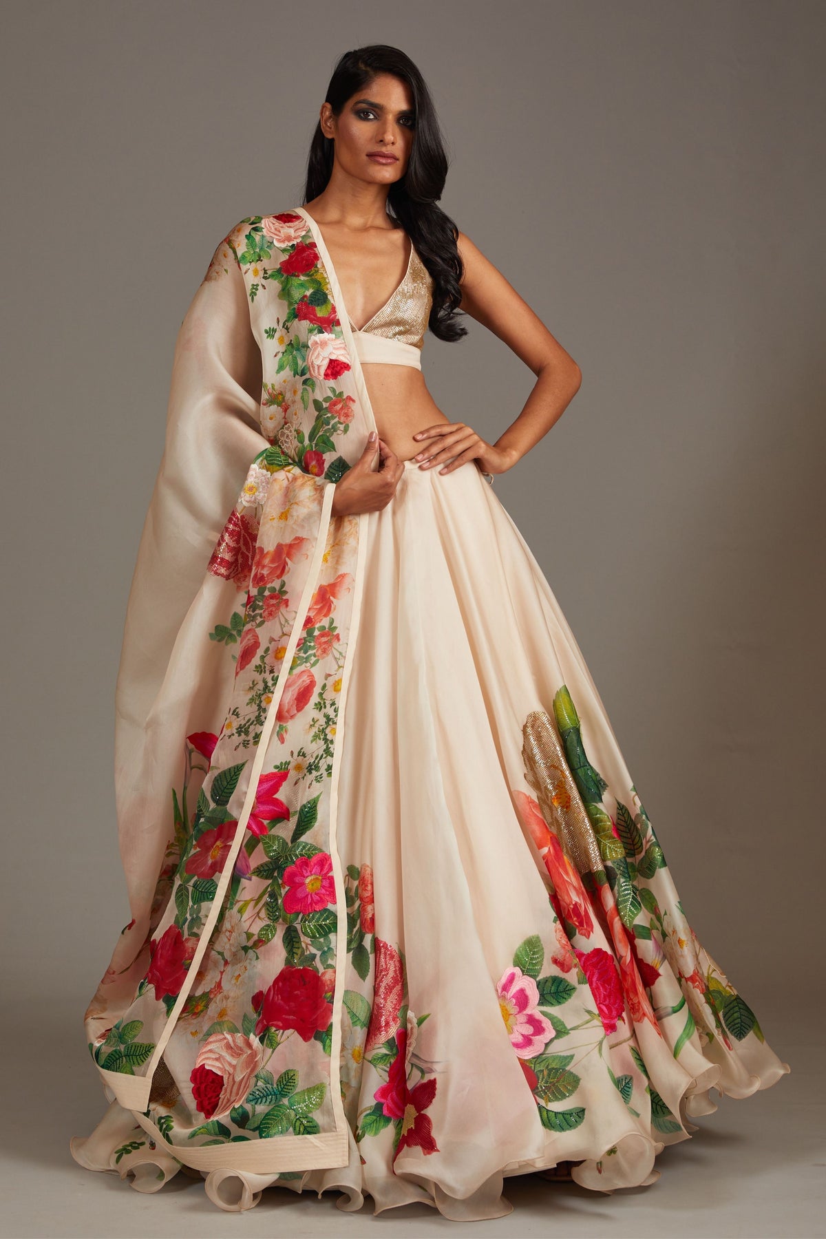 Organza Lehenga Set in Ivory