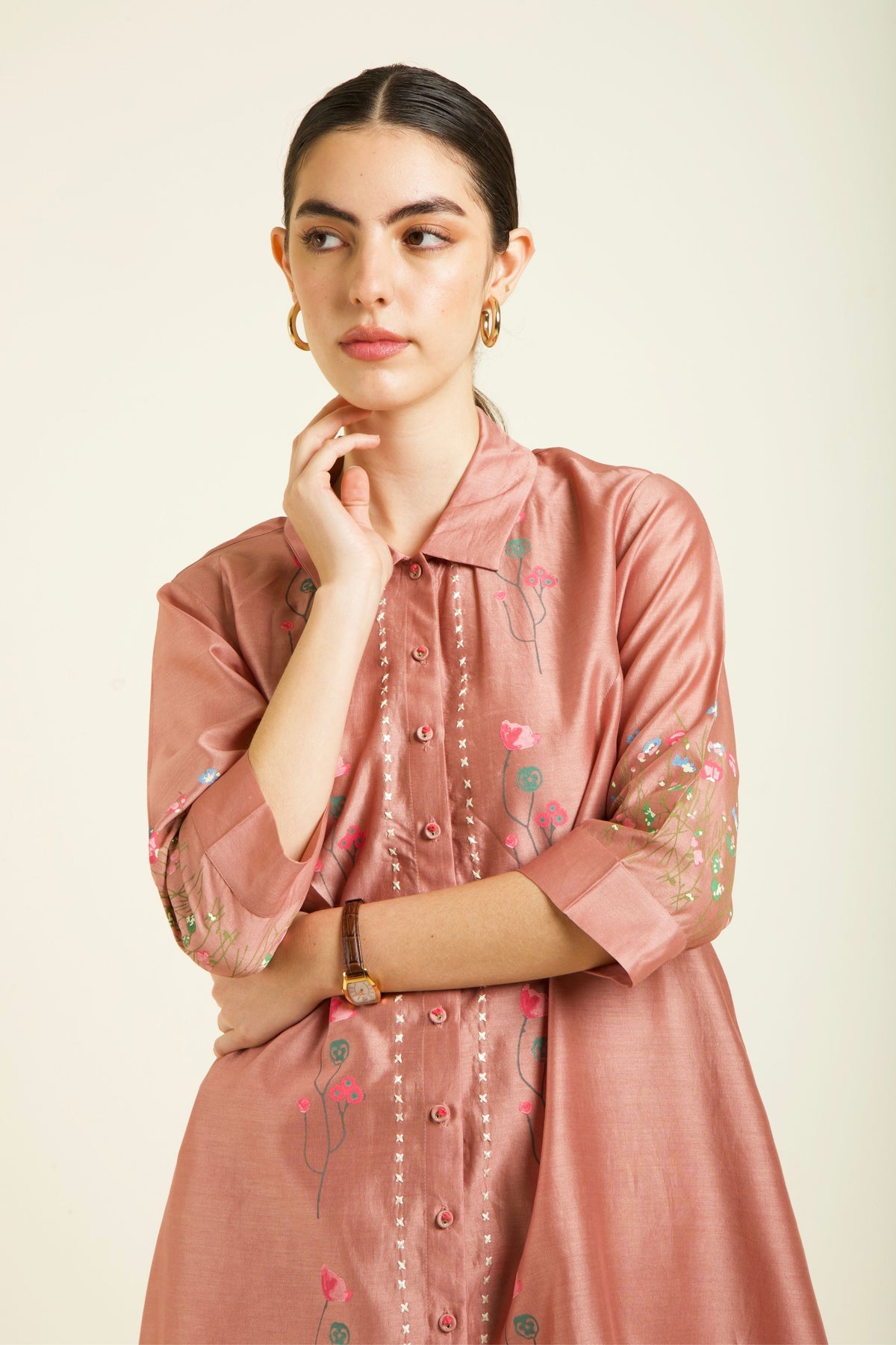Almond Silk Tunic Set