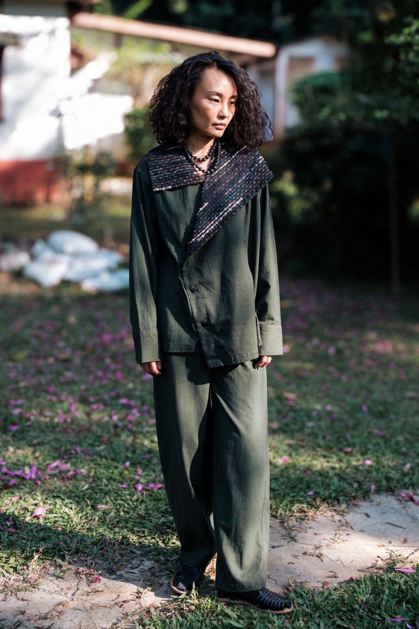 Upcycled Handwoven Green Barel Pants - The Terra Tribe - Elahe