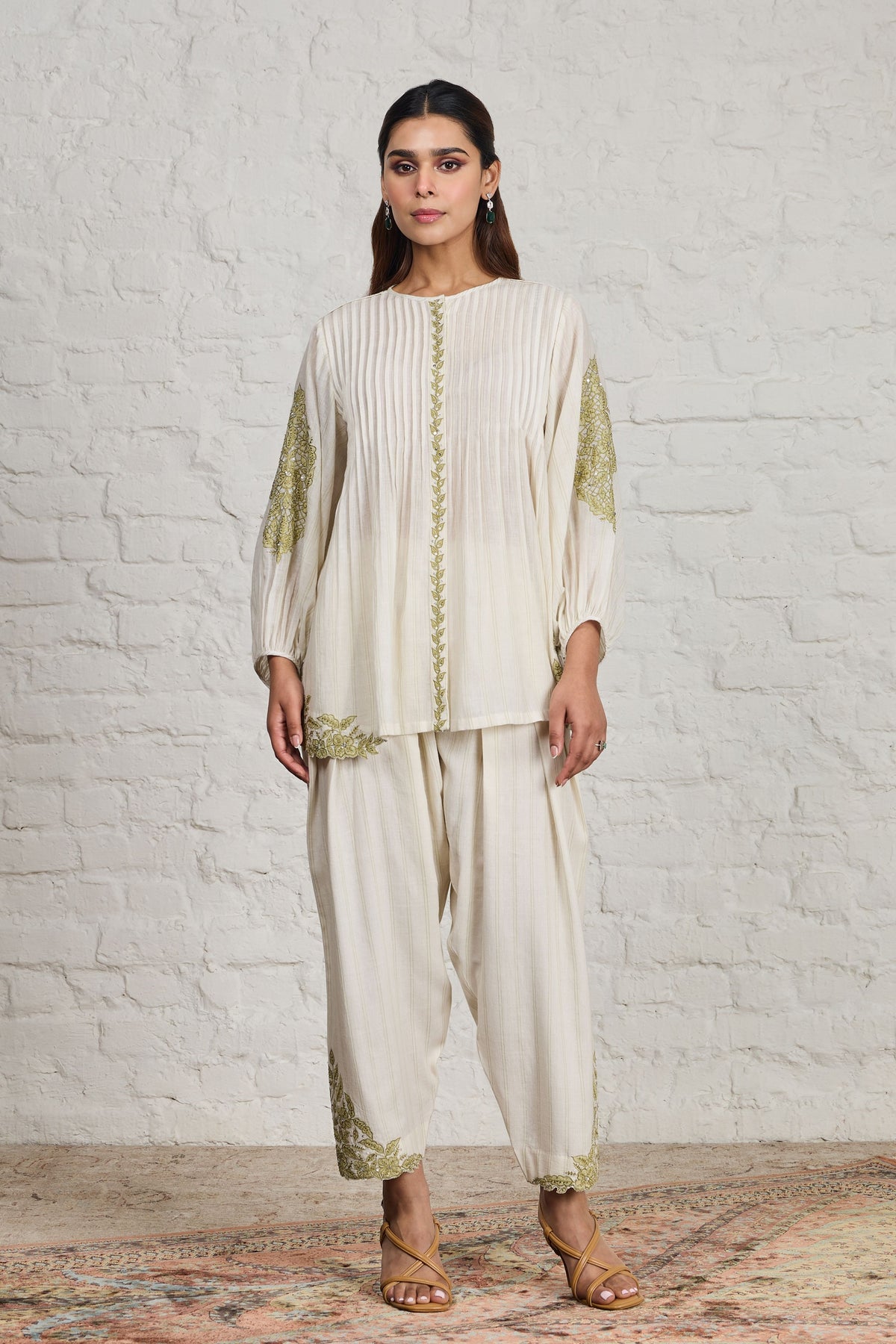 Letty Green Off-white Short Kurta Set