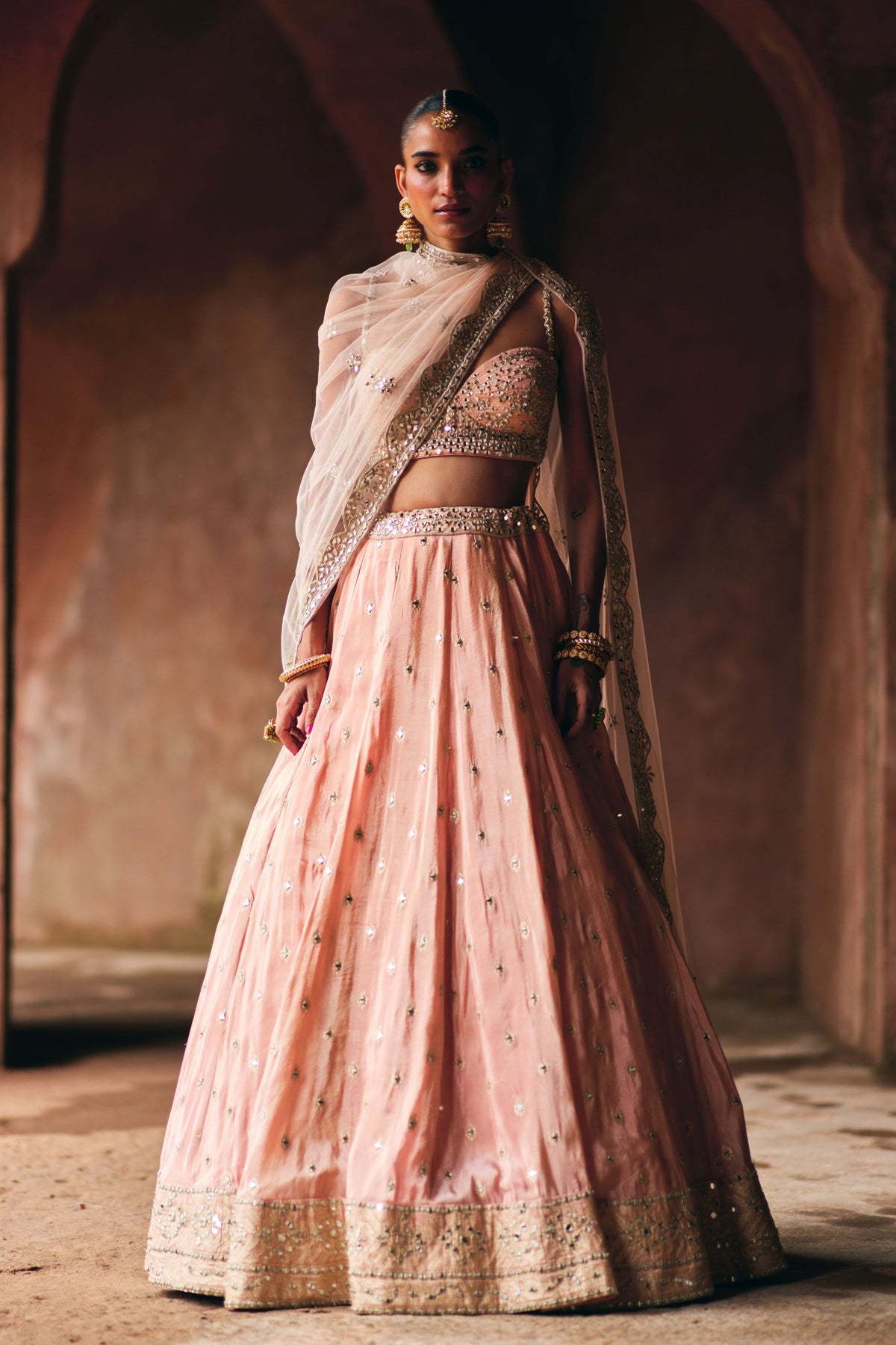 Peach Tissue Lehenga Set