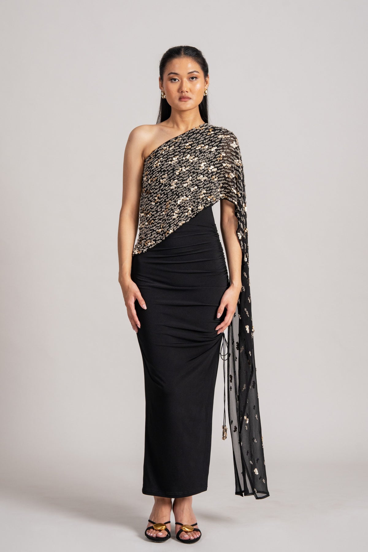 Cosmic Dust Sequin Draped Gown
