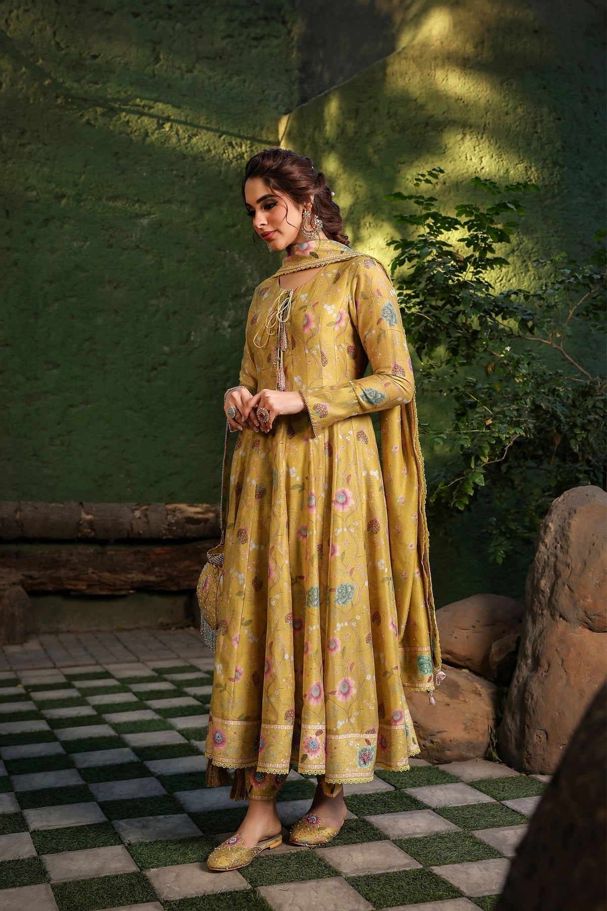 Mughal Bano Kalidar Set in Yellow