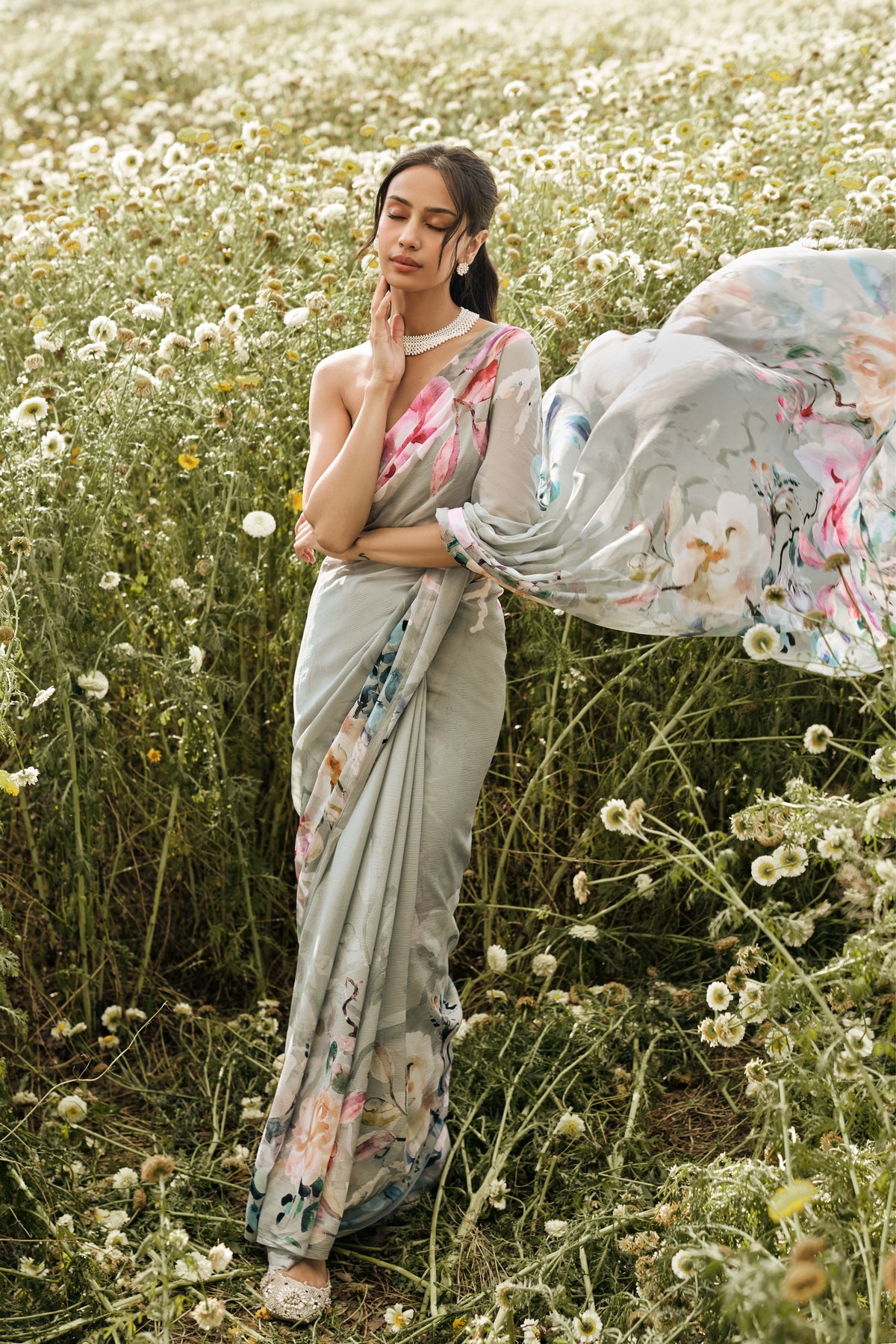 Julie Sage Green Chiffon Saree