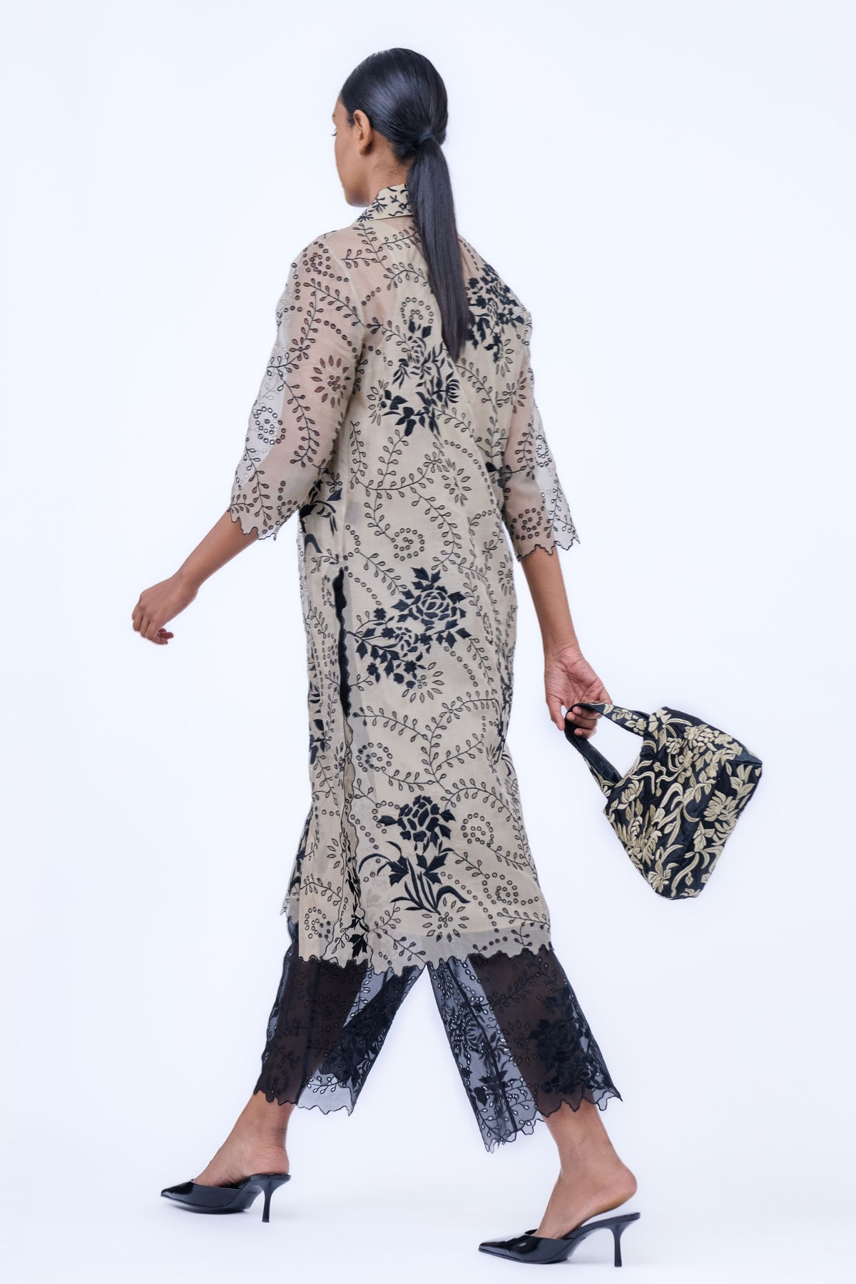 Thread &amp; Cutwork Silk Organza Shirt