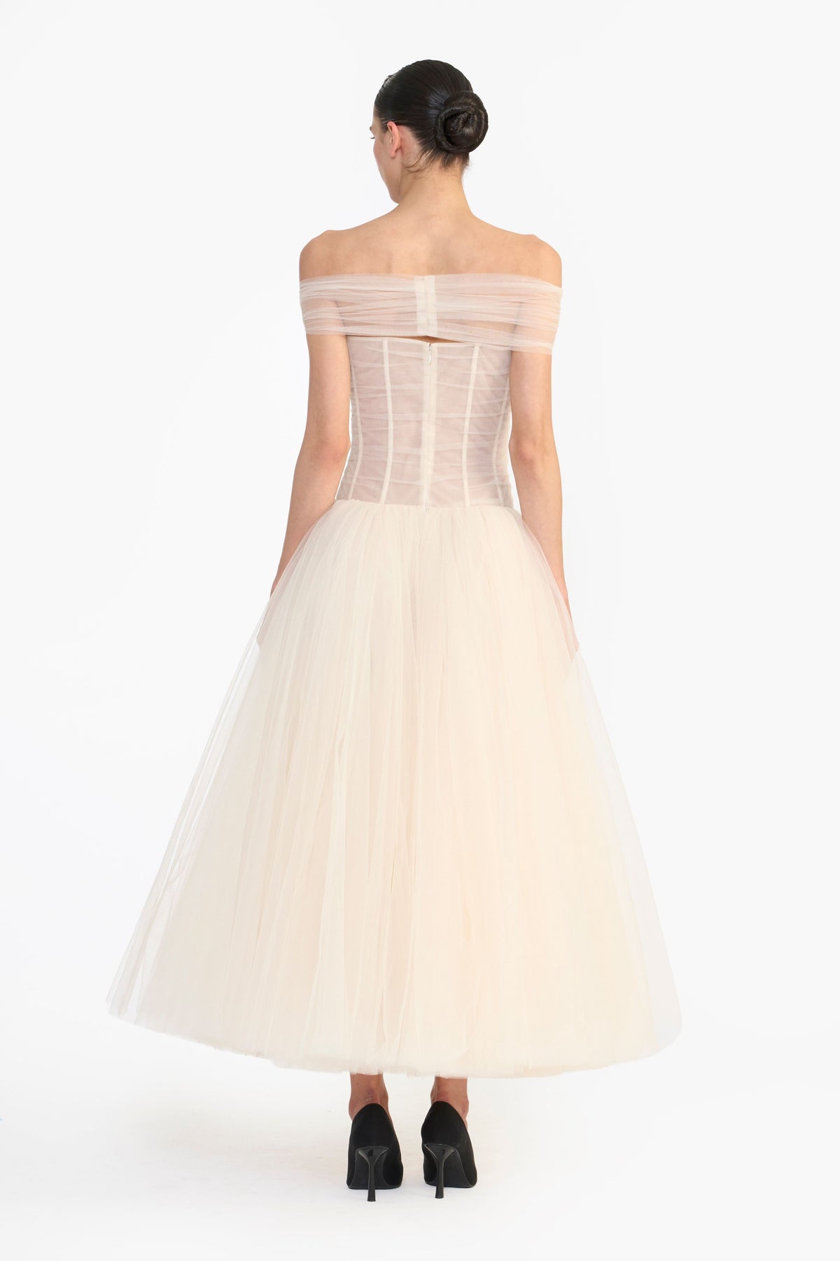 Off Shoulder Crystal Bow Midi