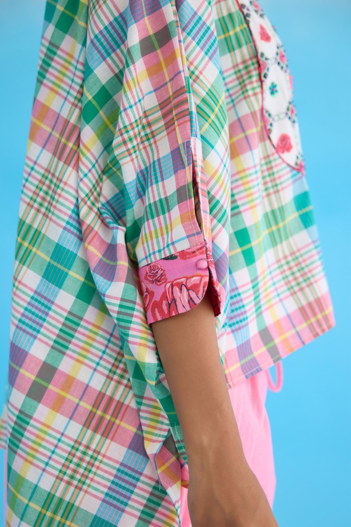 Blue Madras Checks Hi-low Top