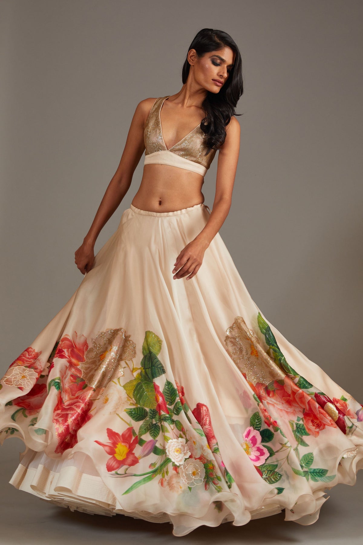 Organza Lehenga Set in Ivory