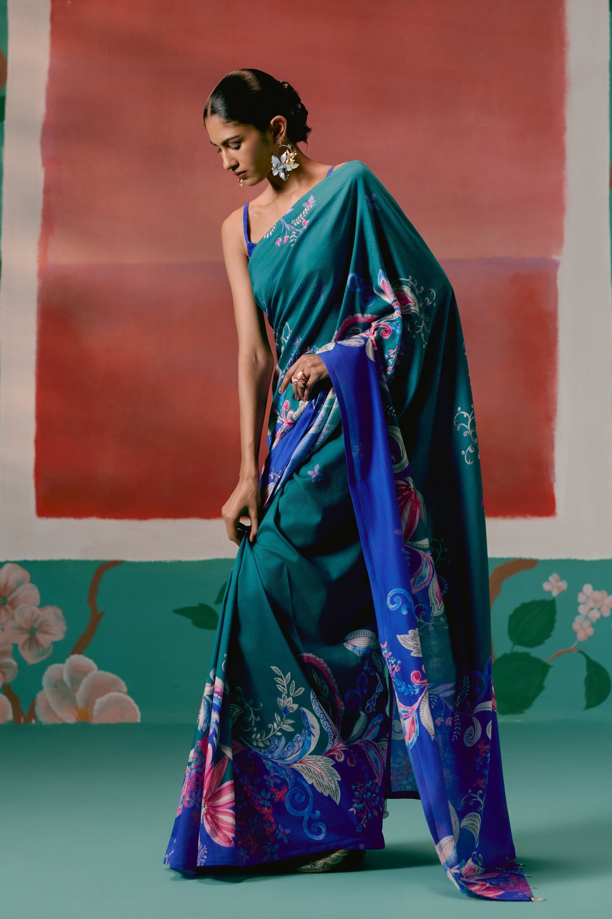 Teal and Blue Paisley Saree