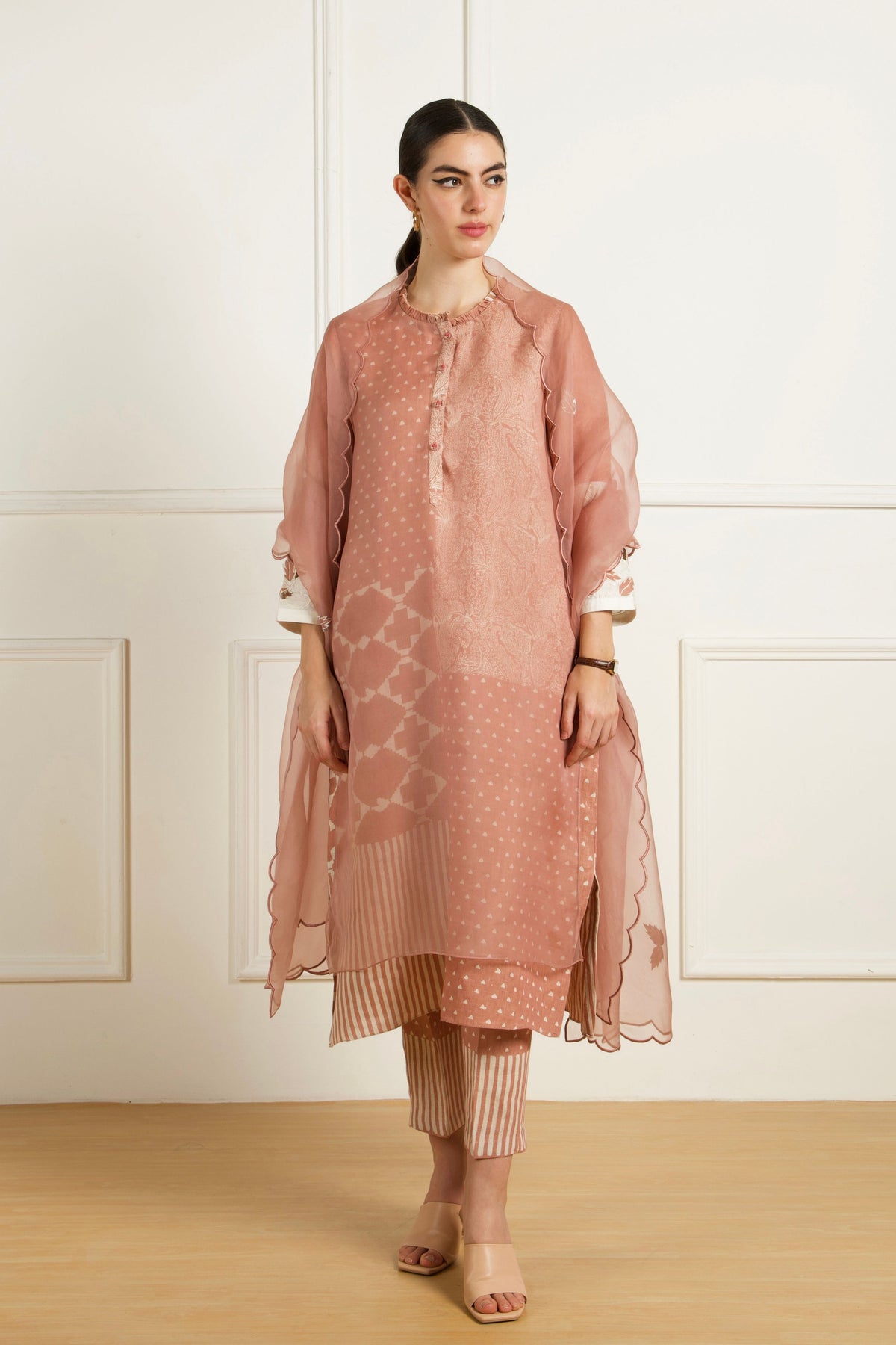 Almond Double Layer Kurta Set
