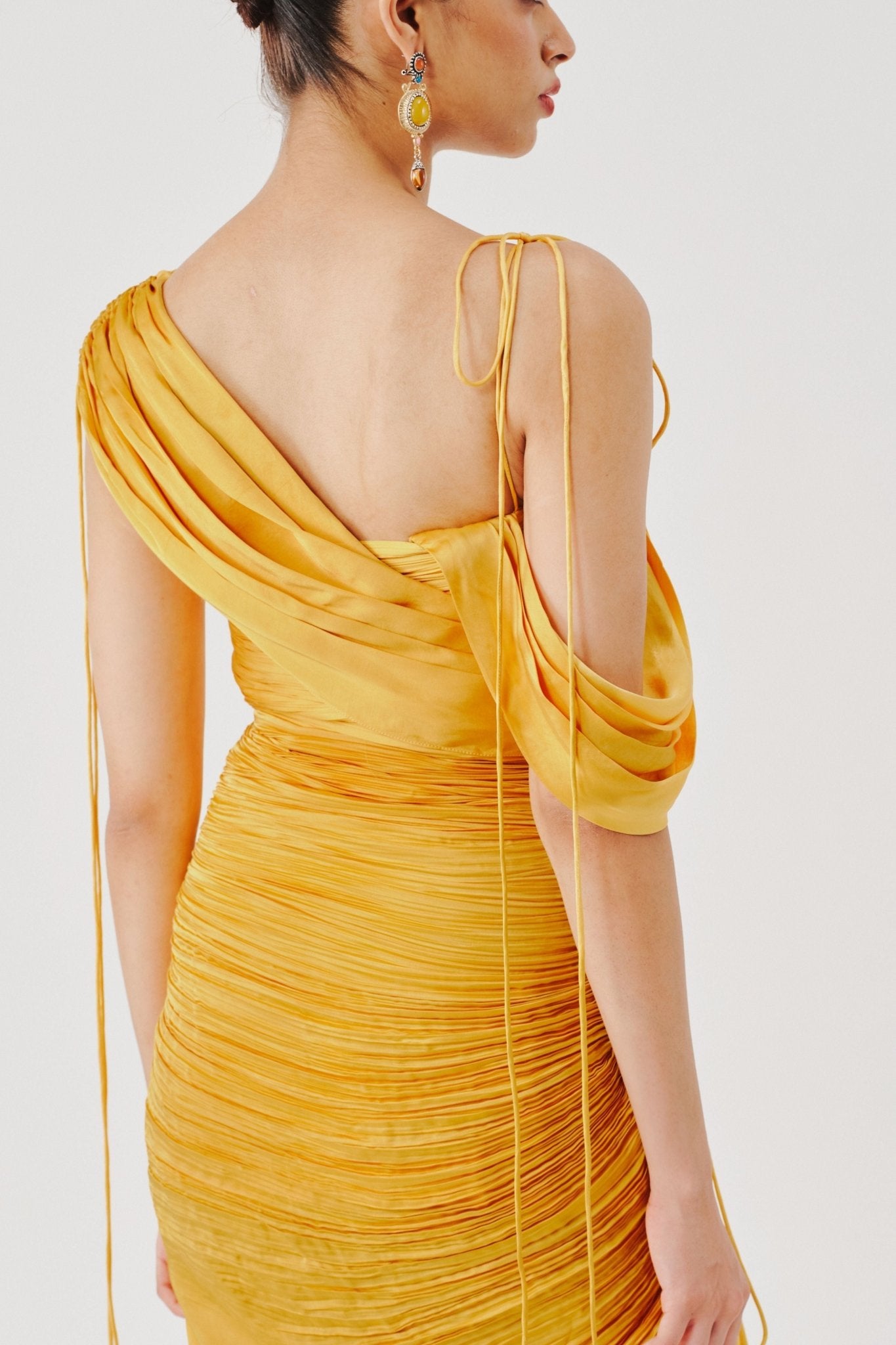 Yellow Ray Dress: Stunning Ruched Dress by Aroka XXL Yellow Ray Dress: Stunning Ruched Dress by Aroka XXL