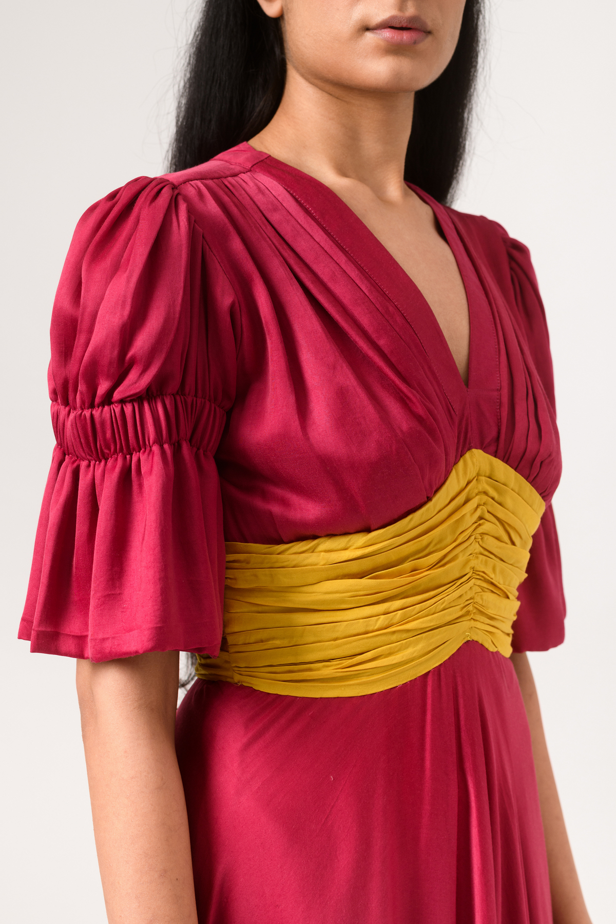 Wine yellow rouching dress