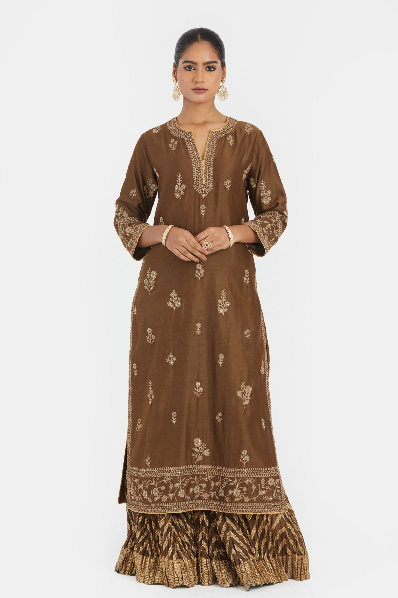 Chanderi Olive Sharara Set - Kora - Elahe