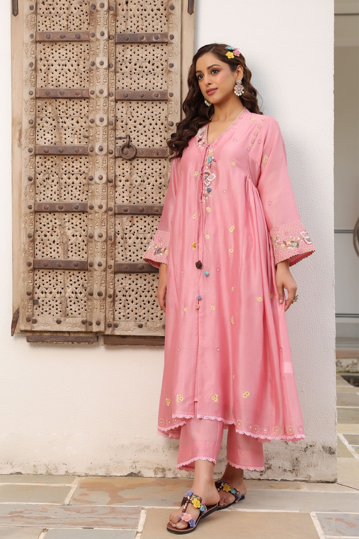 Gulzar Pink Frockstyle Kurta Set