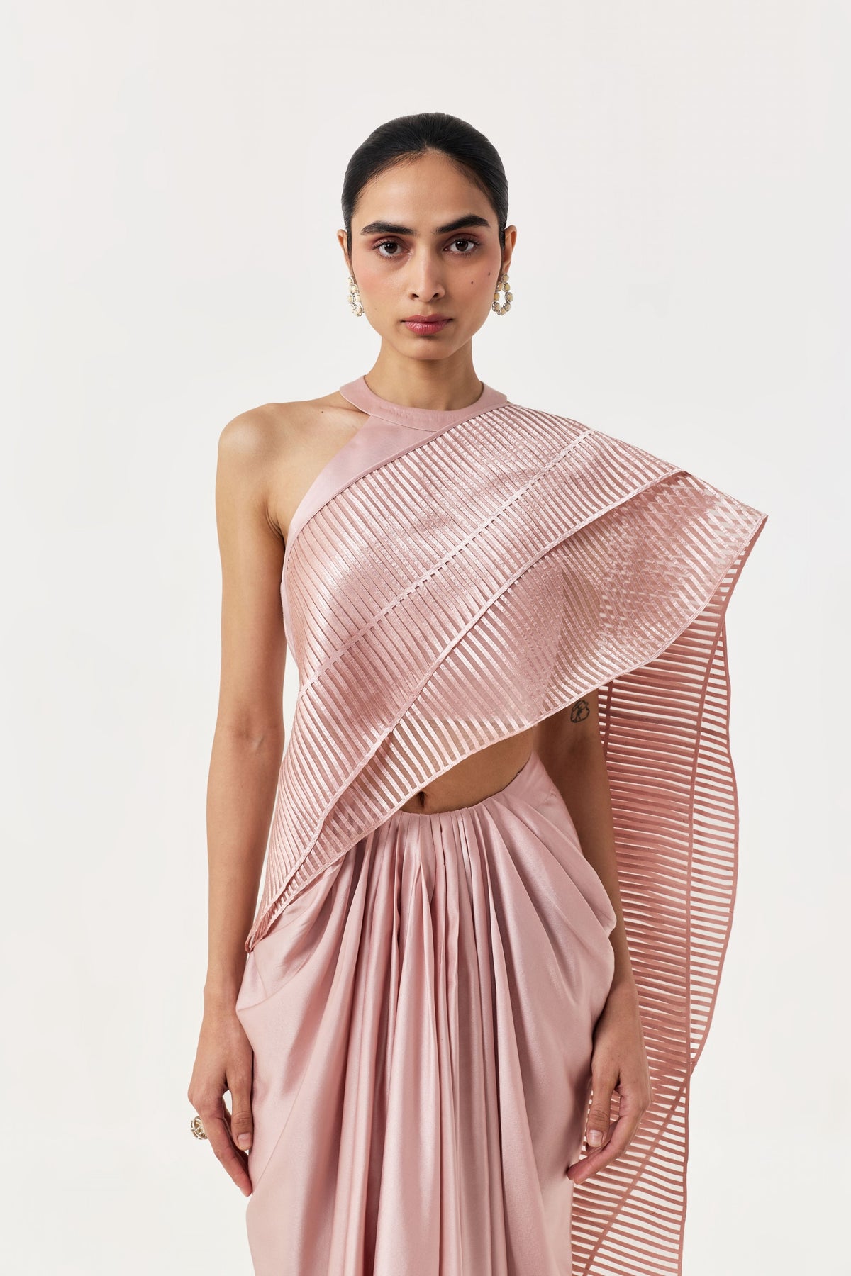 Layered Rose Gold Wave Pre-Stitched Saree