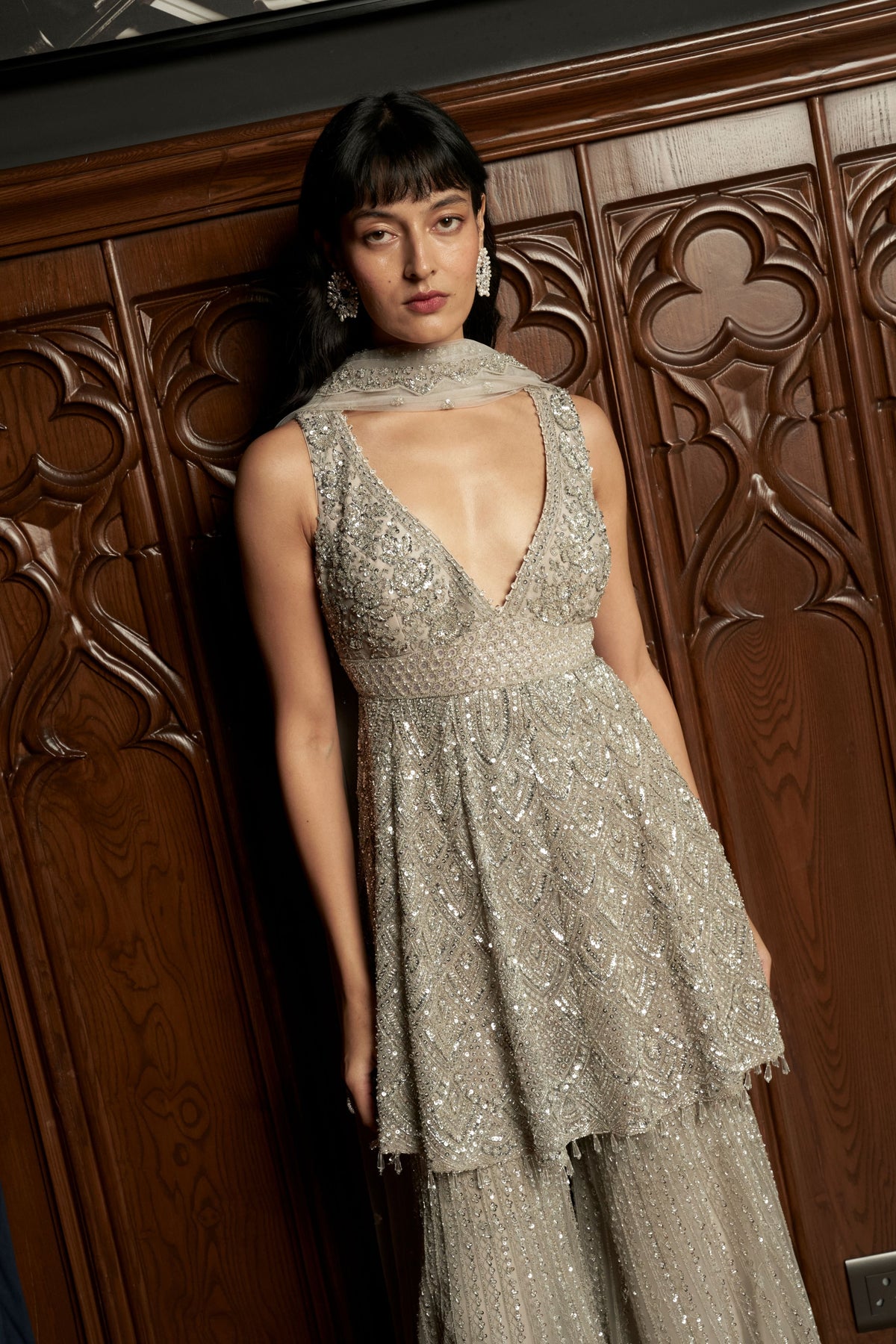 Grey Peplum Sharara Set