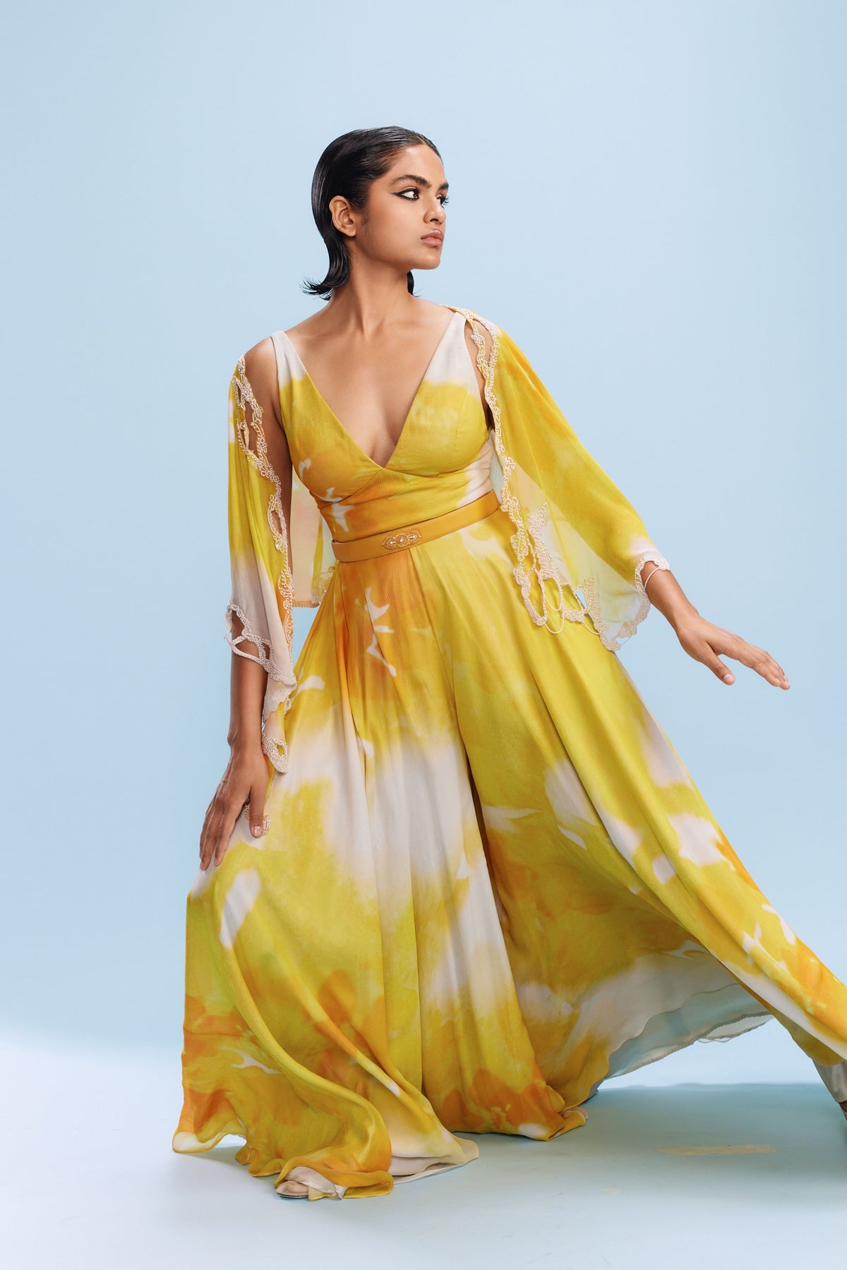 Ruya Yellow &amp; White Jumpsuit Set