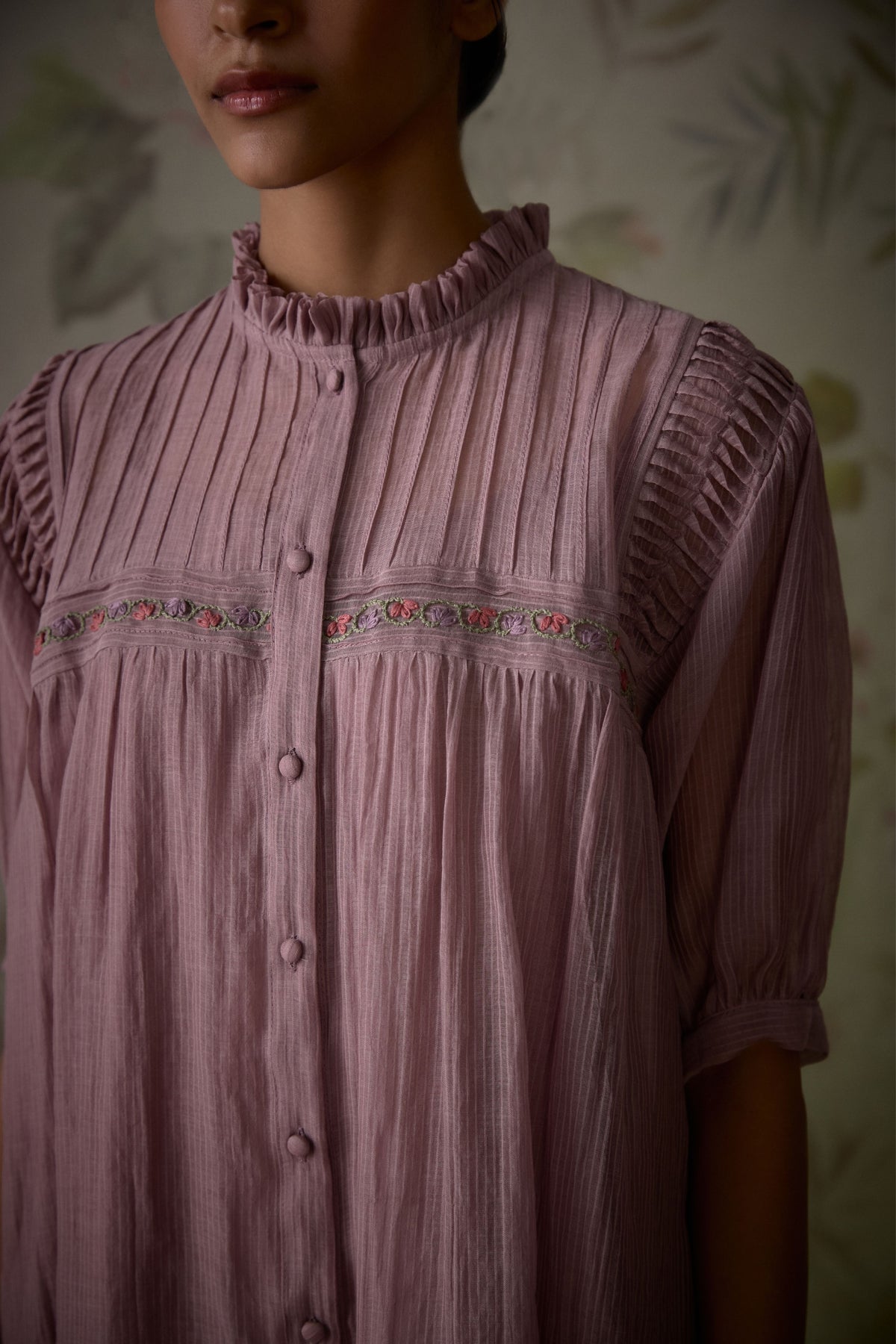 Mauve Pintuck Short Tunic Set