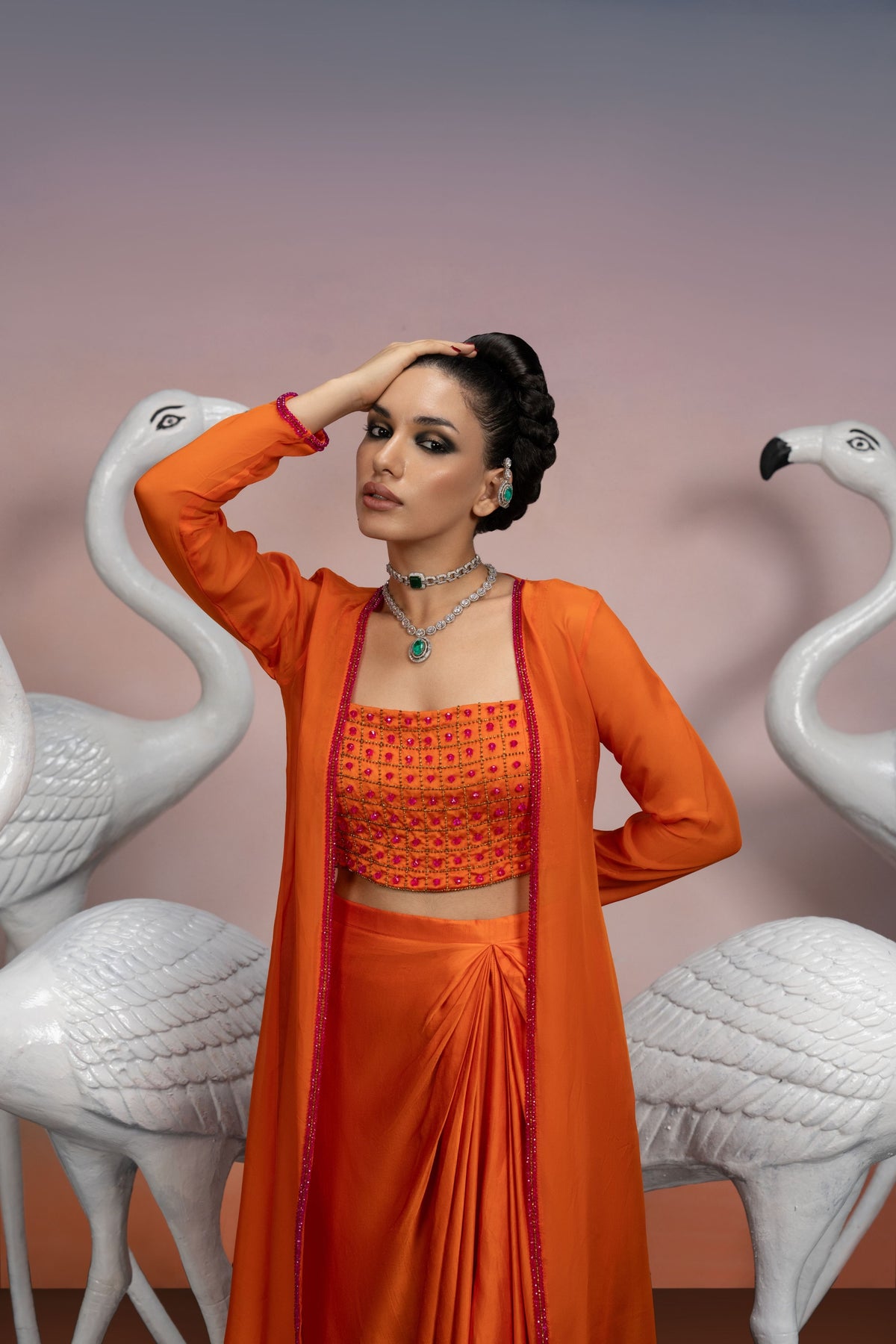 Orange Draped Skirt Set