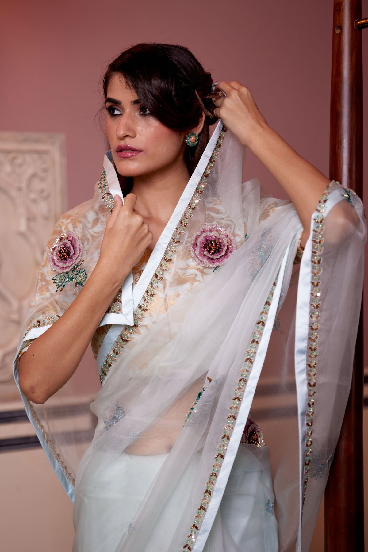 Gulab Sea Foam Saree