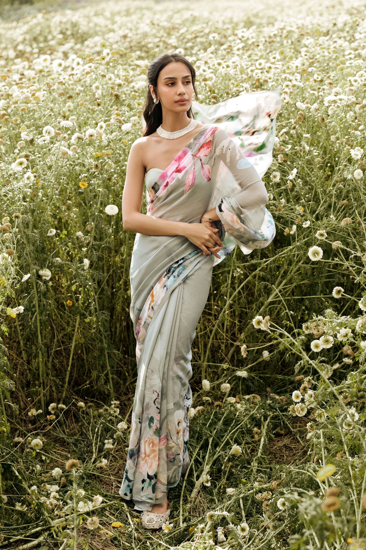 Julie Sage Green Chiffon Saree