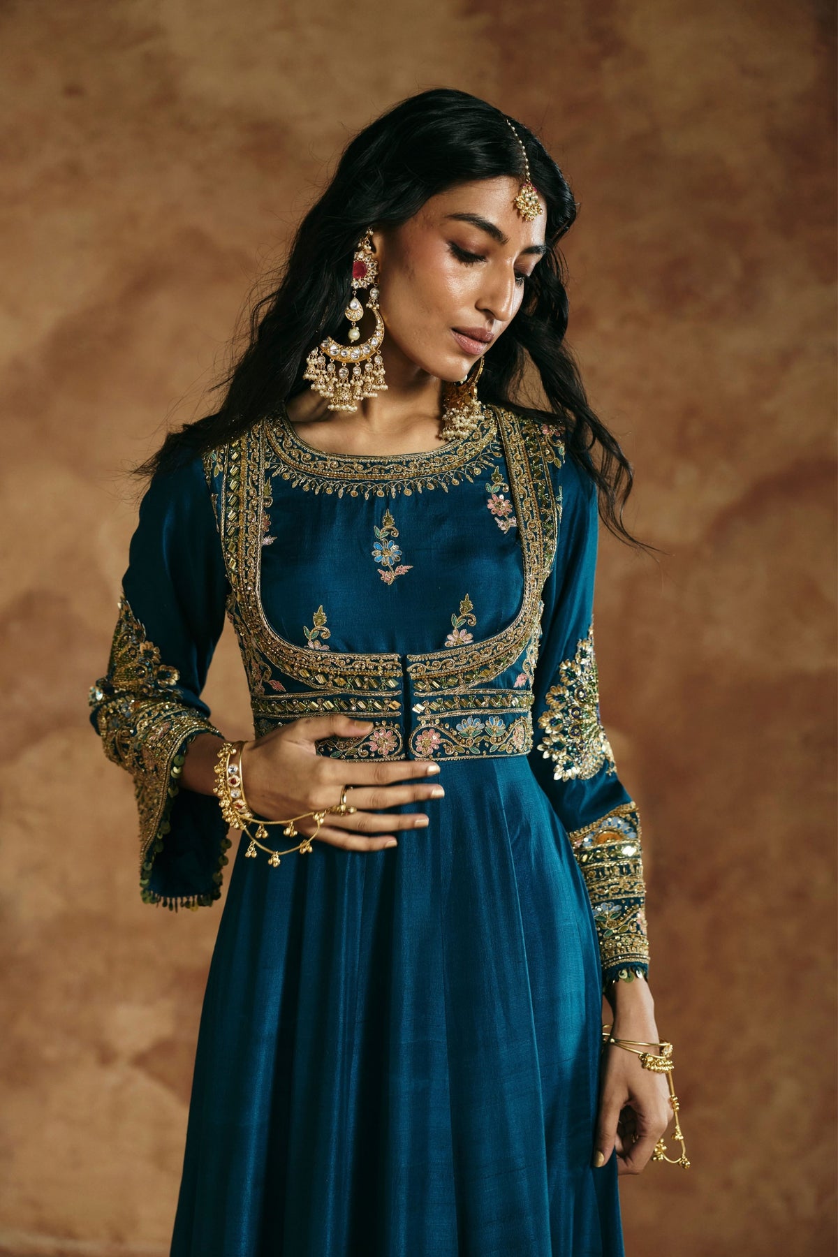 Teal Blue Sindh Zardozi Anarkali Set