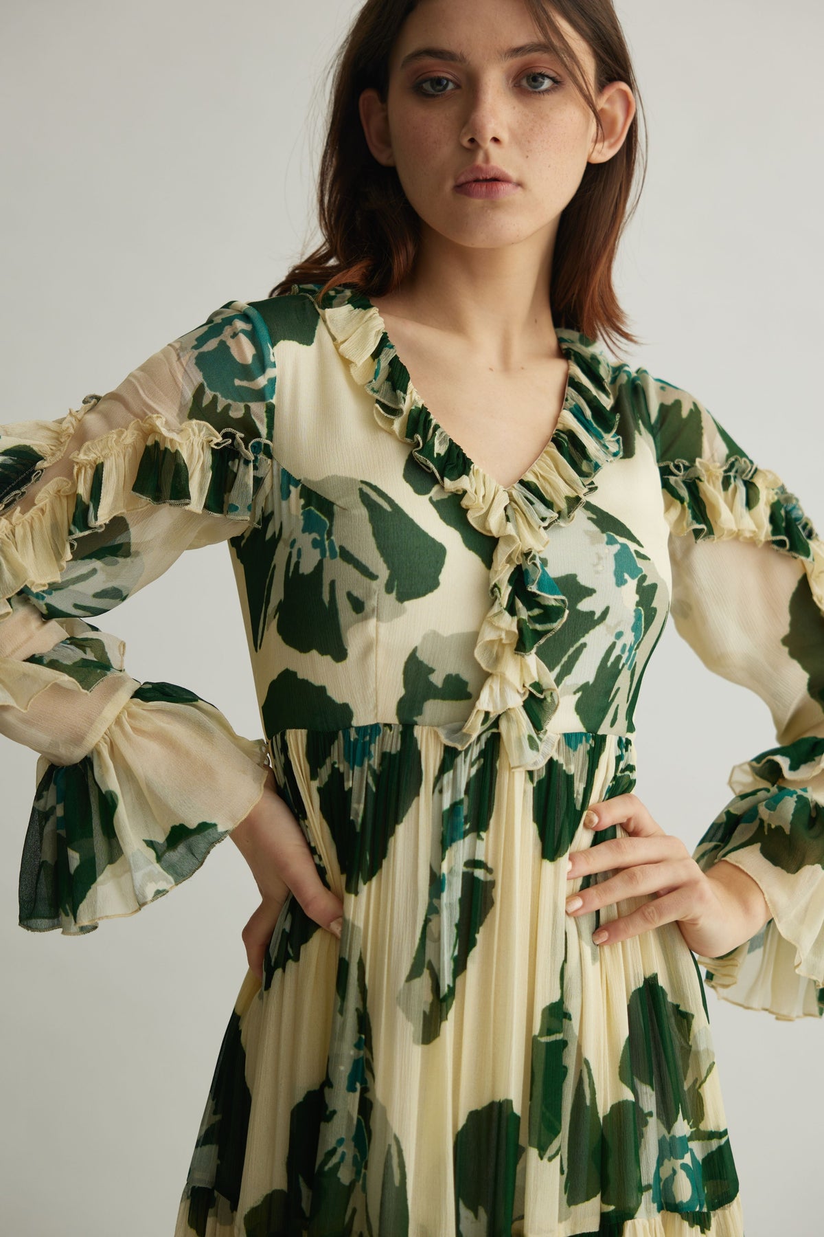 Green Floral Frill Dress