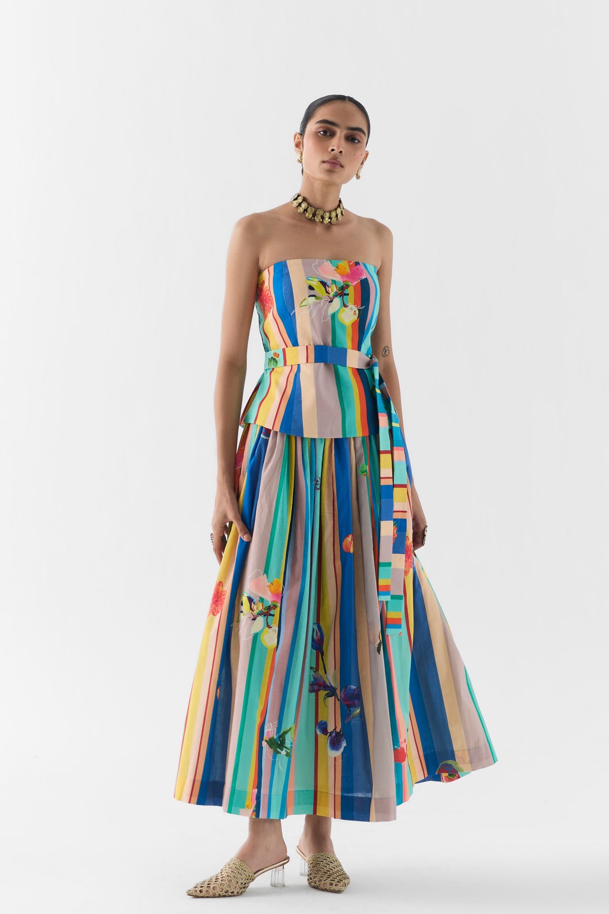 Blue Barcode Skirt Set