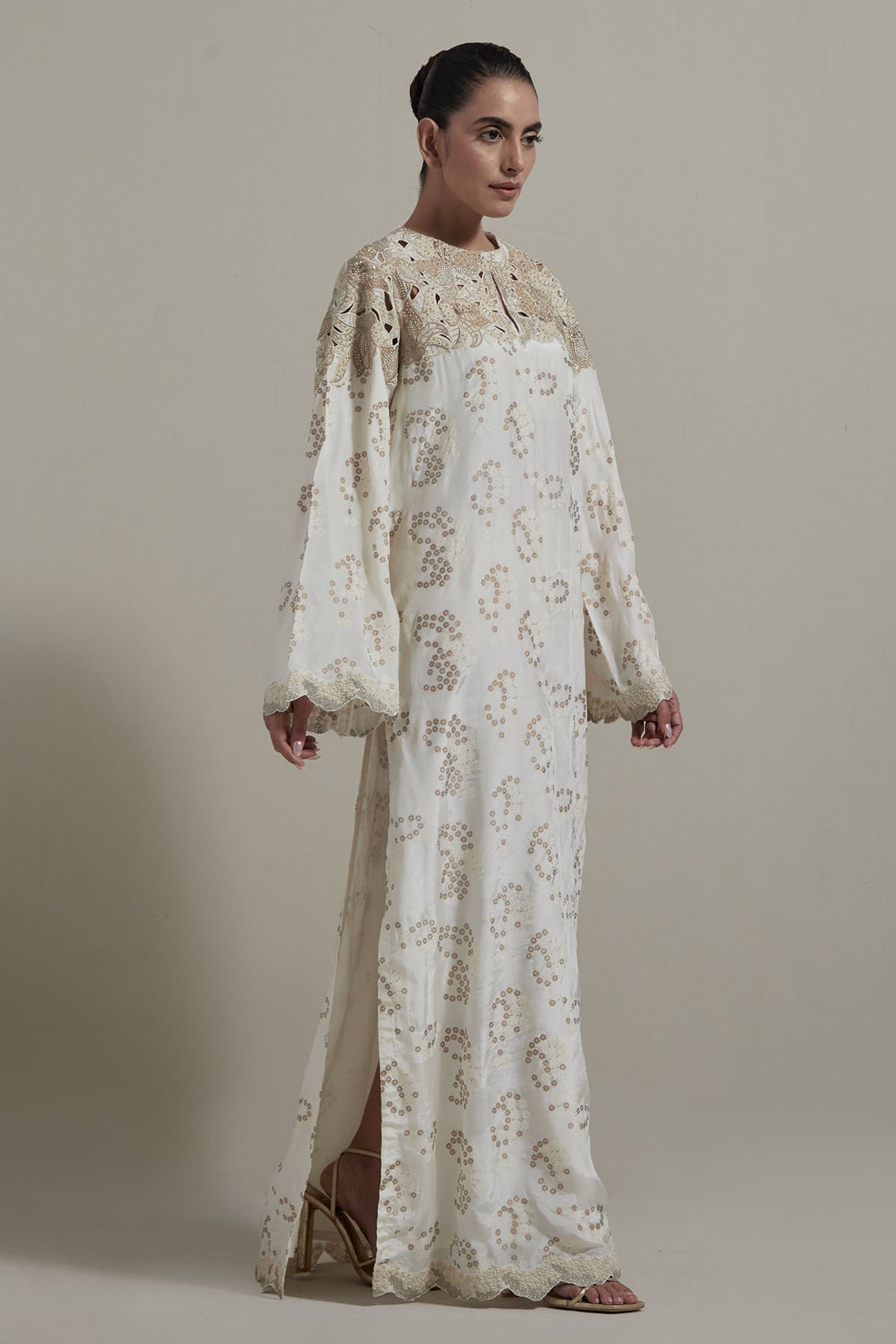 Ivory Cutwork Yoke Kaftan