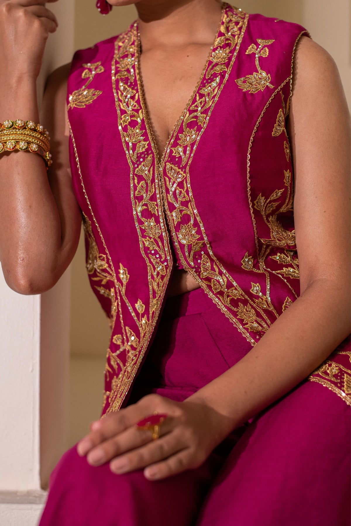 Magenta Embellished Sharara  Set