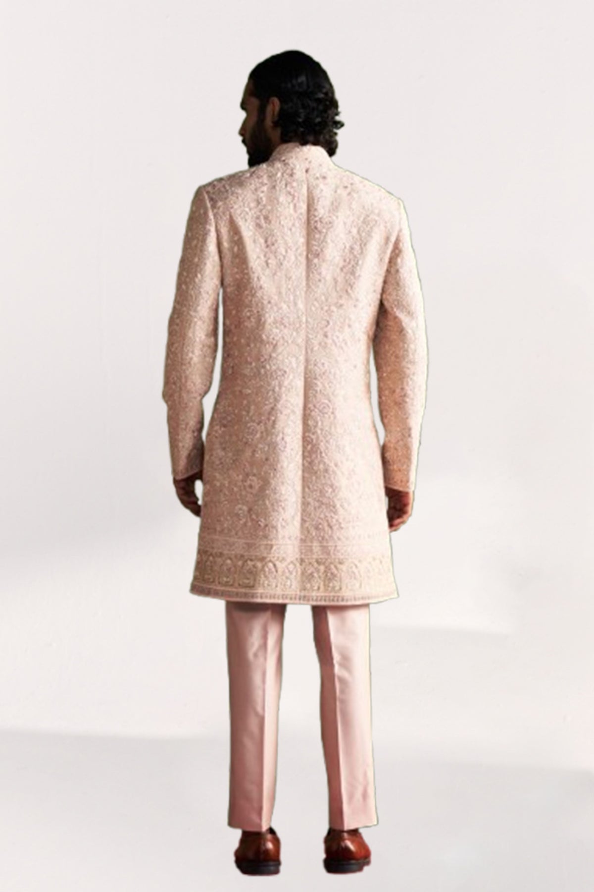 Lakshay Peach Achkan Set