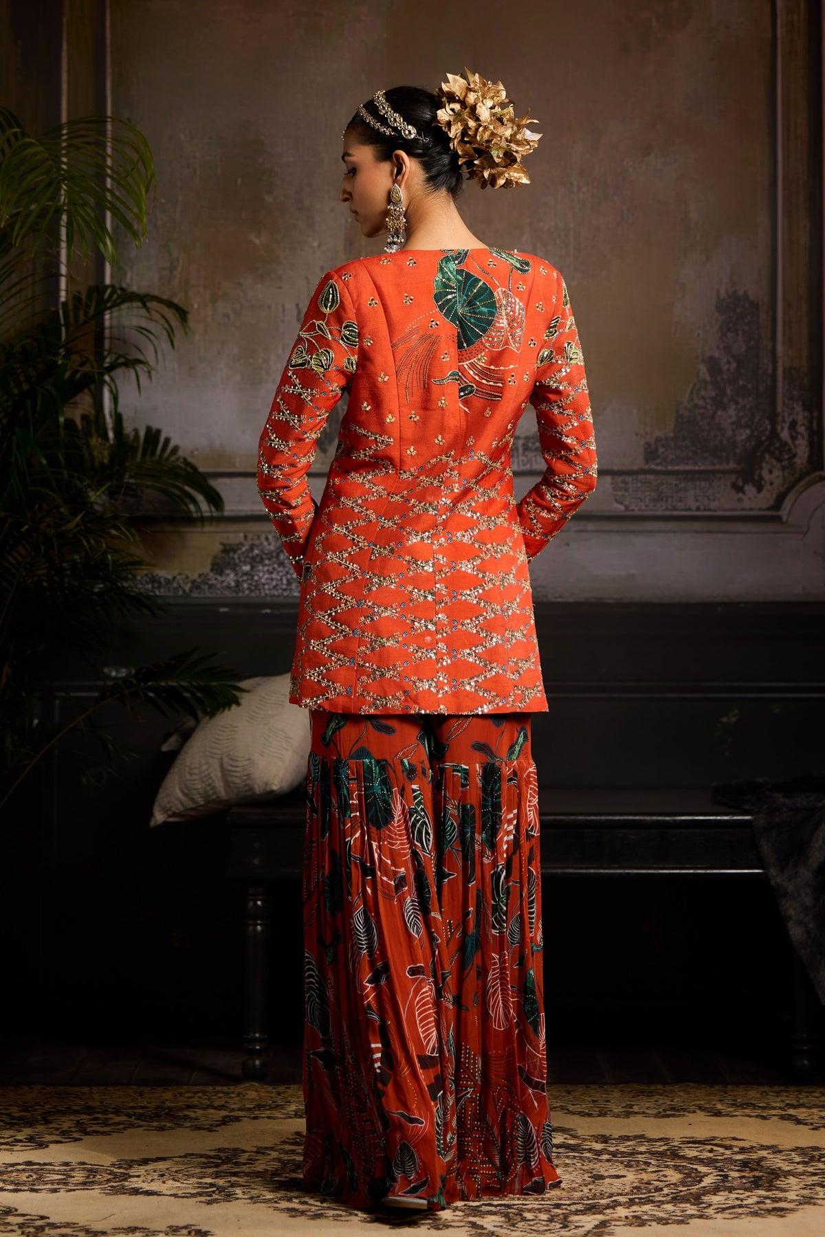 Rust Printed Jacket Set