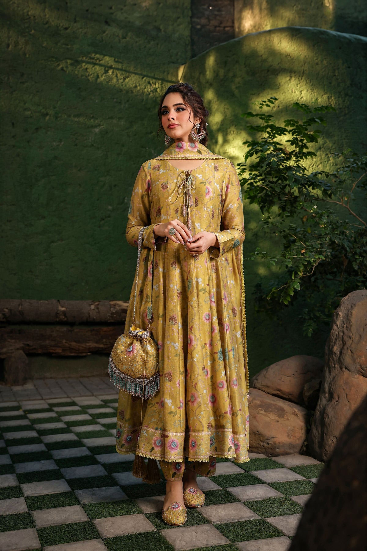 Mughal Bano Kalidar Set in Yellow